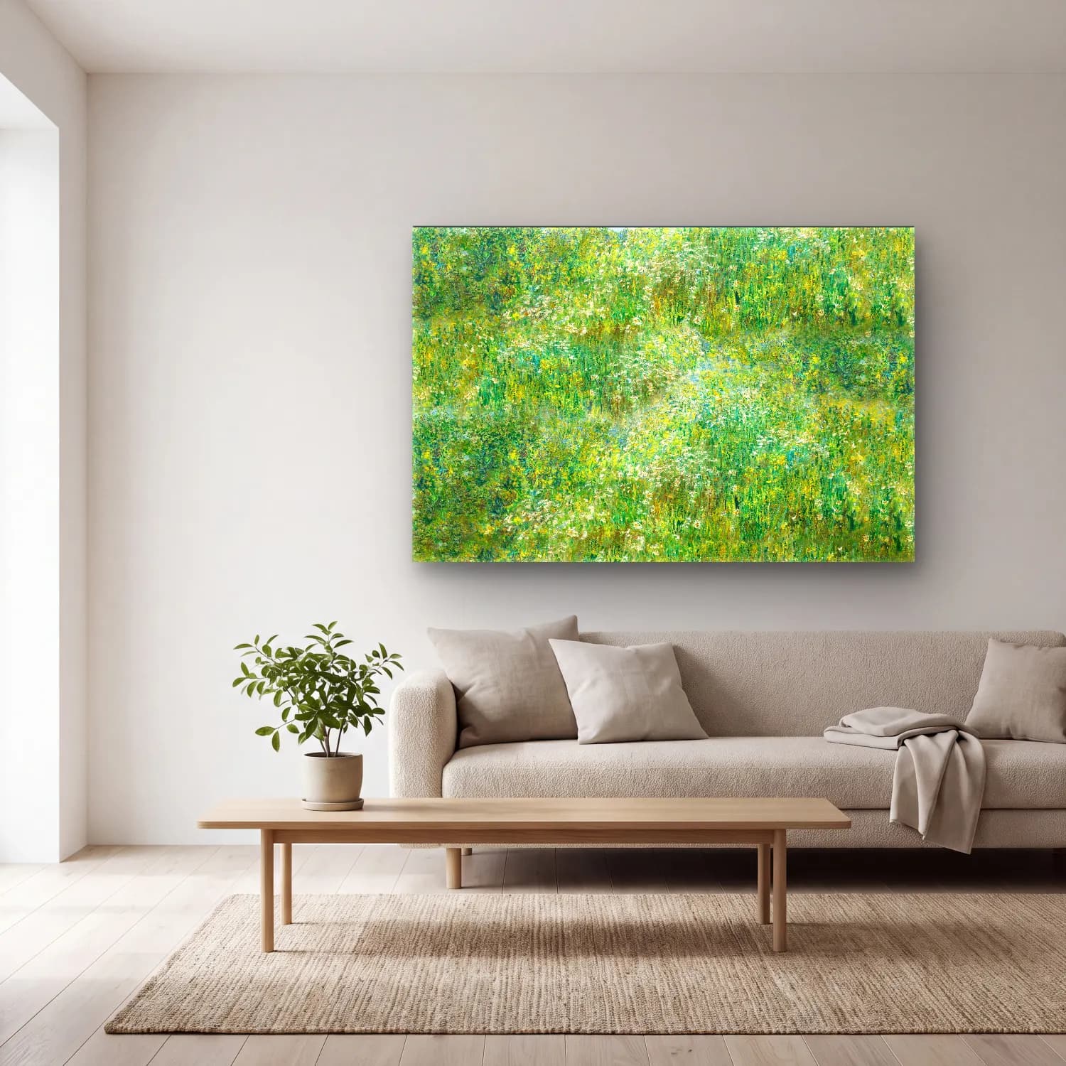 Claude Monet – Kır Çiçekleri cam tablo — açık renk salonda