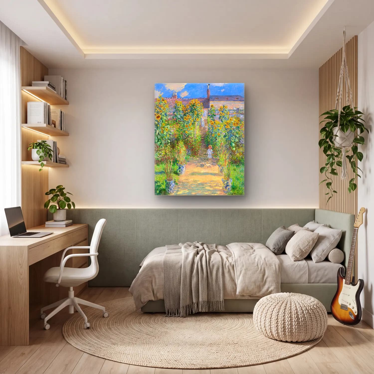 Claude Monet – Çiçek Bahçesi – Sarı Tonlar cam tablo — genç odasında