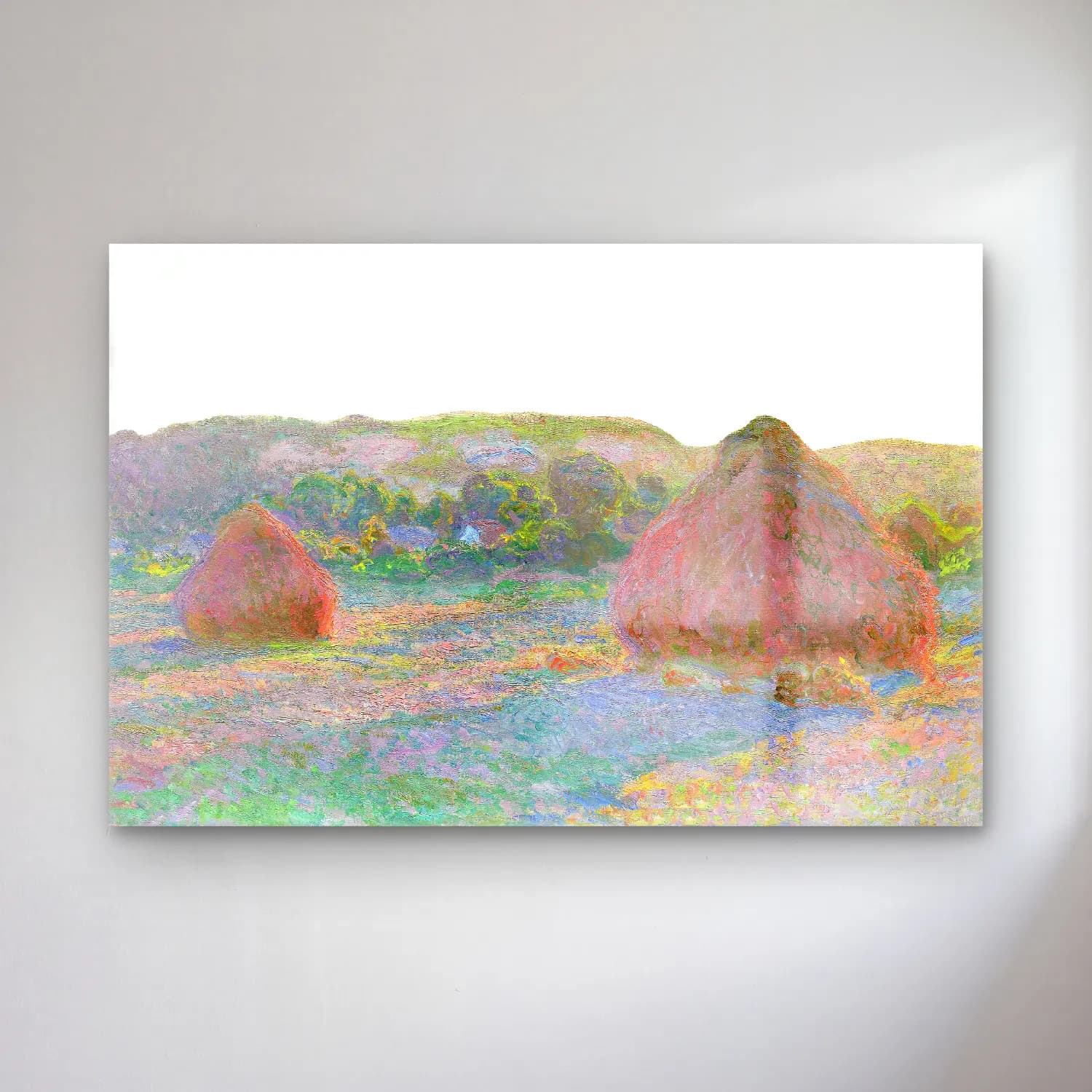 Claude Monet – Yeşil Tepeler – Pembe Tonlar cam tablo — Claude Monet – Yeşil Tepeler – Pembe Tonlar — empresyonist yeşil tepeler