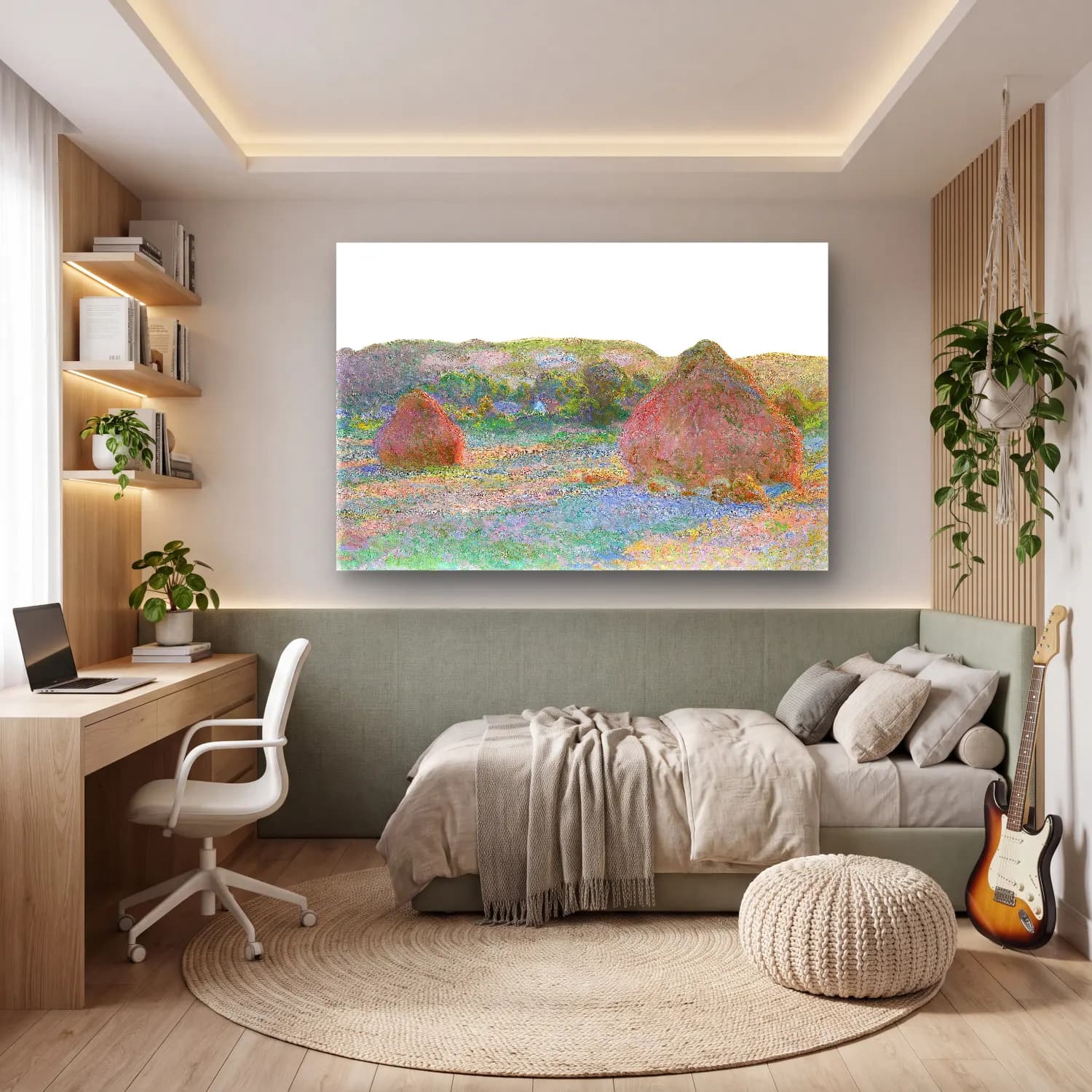 Claude Monet – Yeşil Tepeler – Pembe Tonlar cam tablo — genç odasında