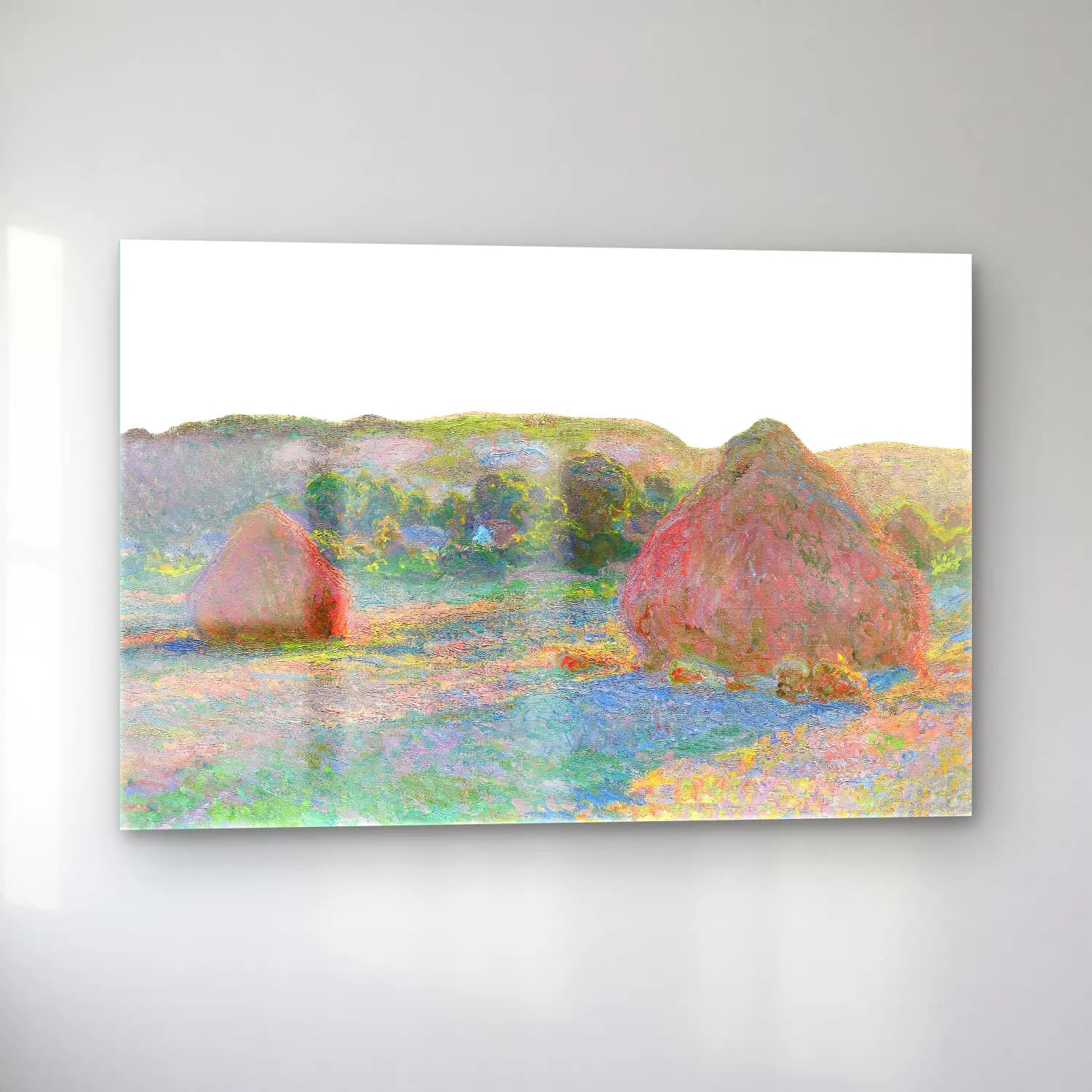 Claude Monet – Yeşil Tepeler – Pembe Tonlar cam tablo — sol açıdan görünüm