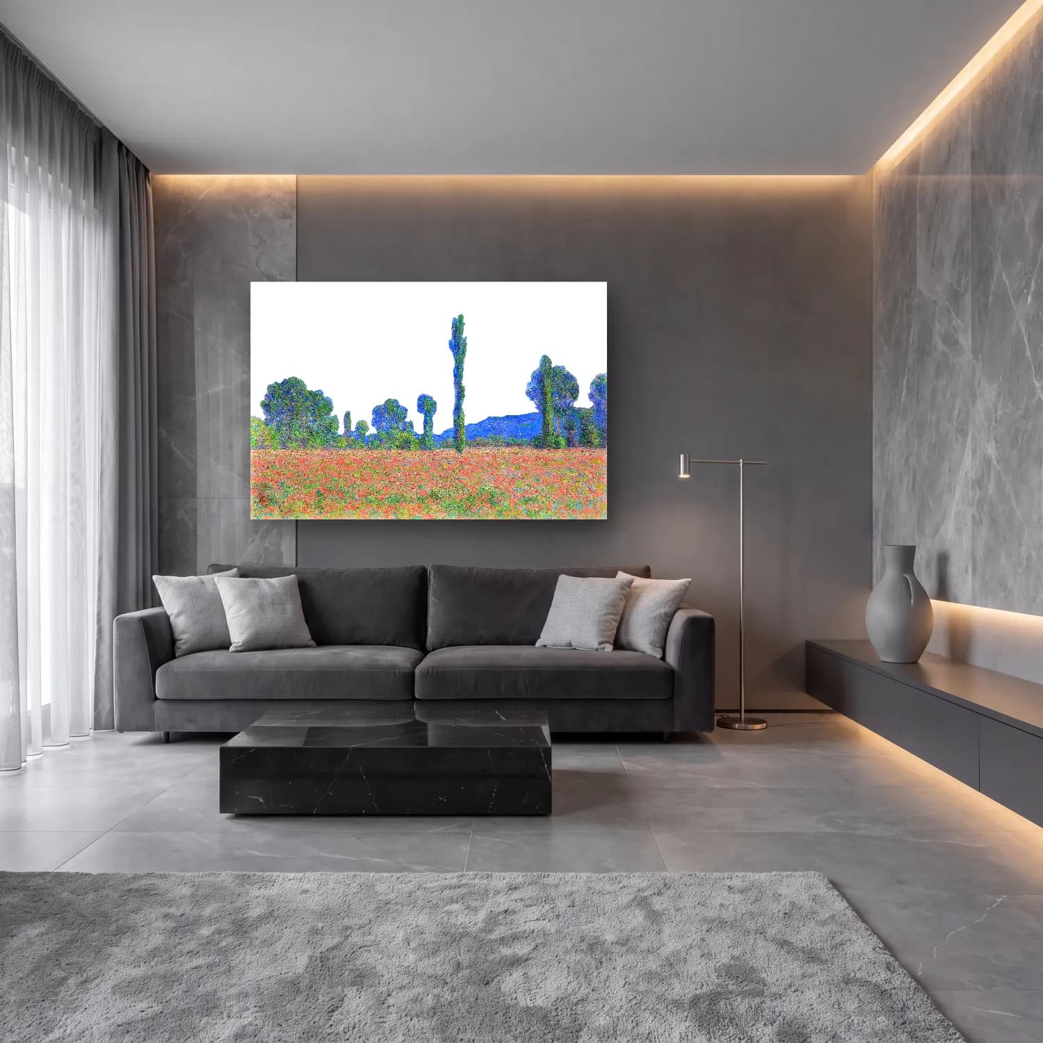 Claude Monet – Gelincik Tarlası – Kırmızı Tonlar cam tablo — lüks salon duvarında