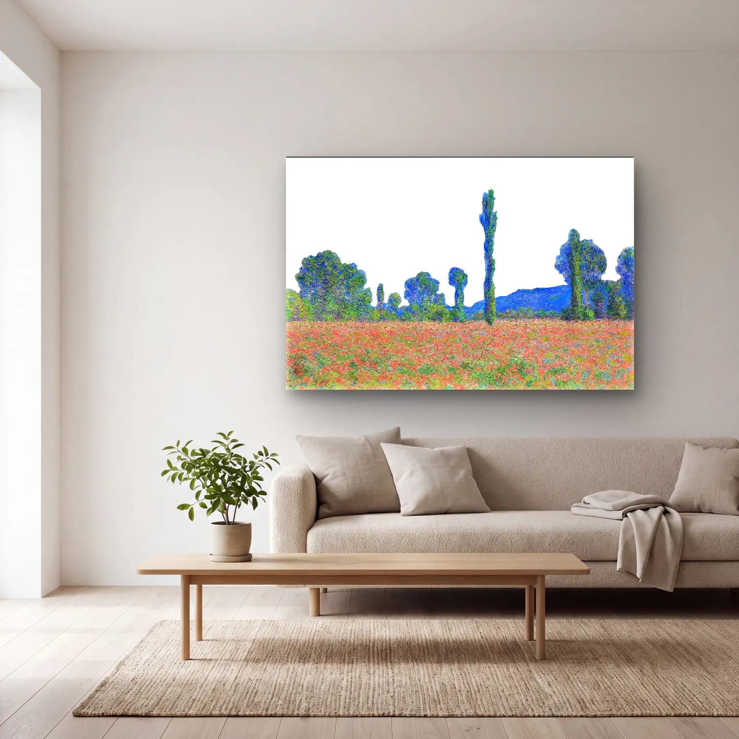 Claude Monet – Gelincik Tarlası – Kırmızı Tonlar cam tablo — açık renk salonda