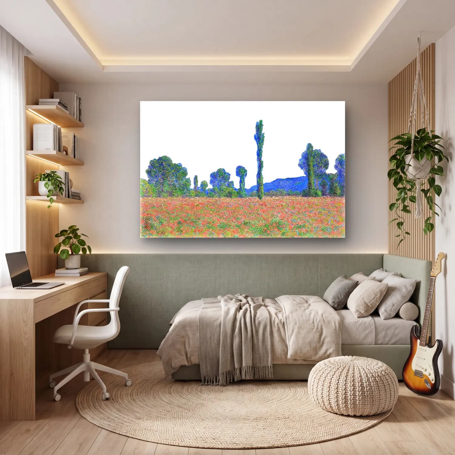 Claude Monet – Gelincik Tarlası – Kırmızı Tonlar cam tablo — genç odasında