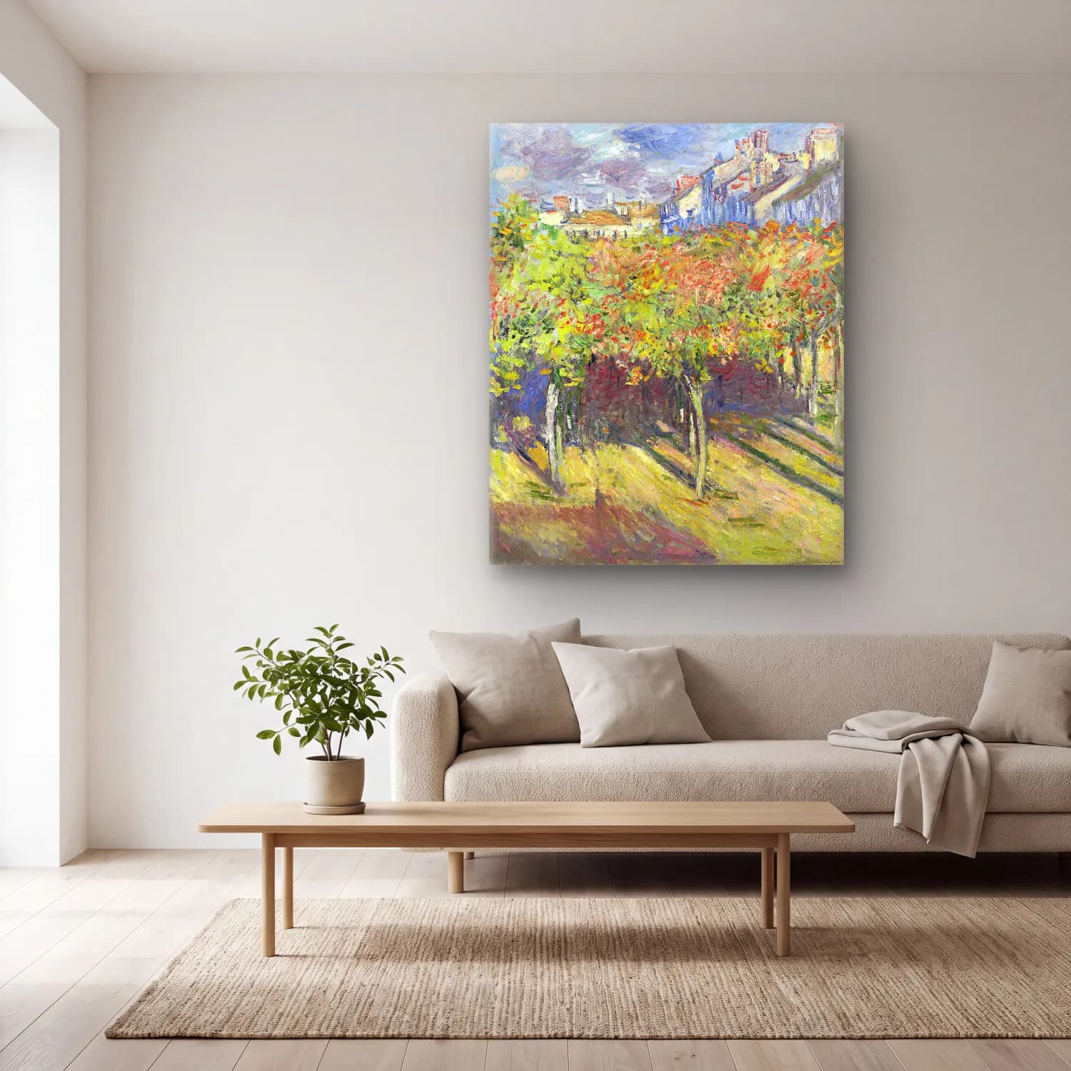 Claude Monet – Çiçek Bahçesi – Pastel Tonlar cam tablo — açık renk salonda