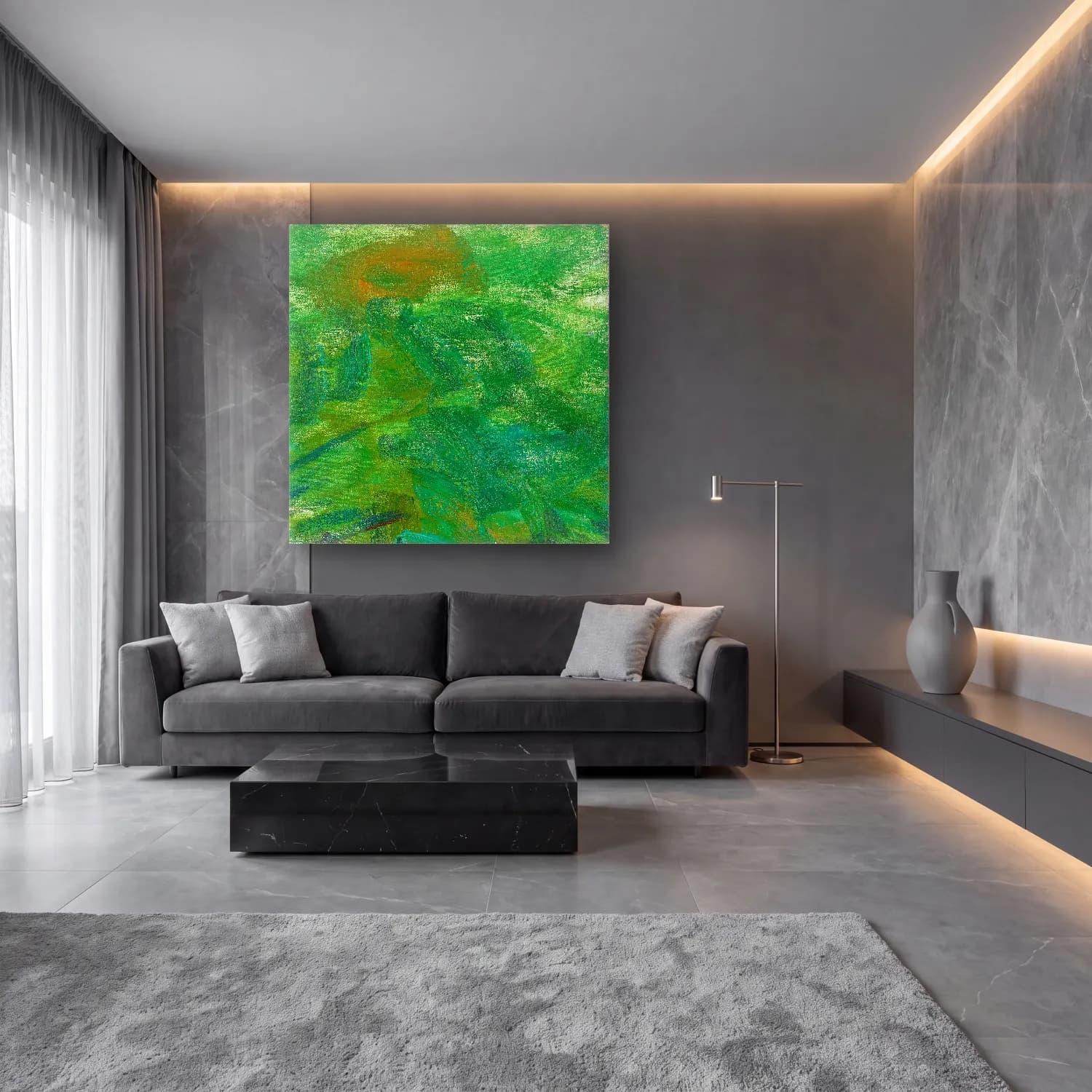 Claude Monet – Renk Alanları – Yeşil Tonlar cam tablo — lüks salon duvarında