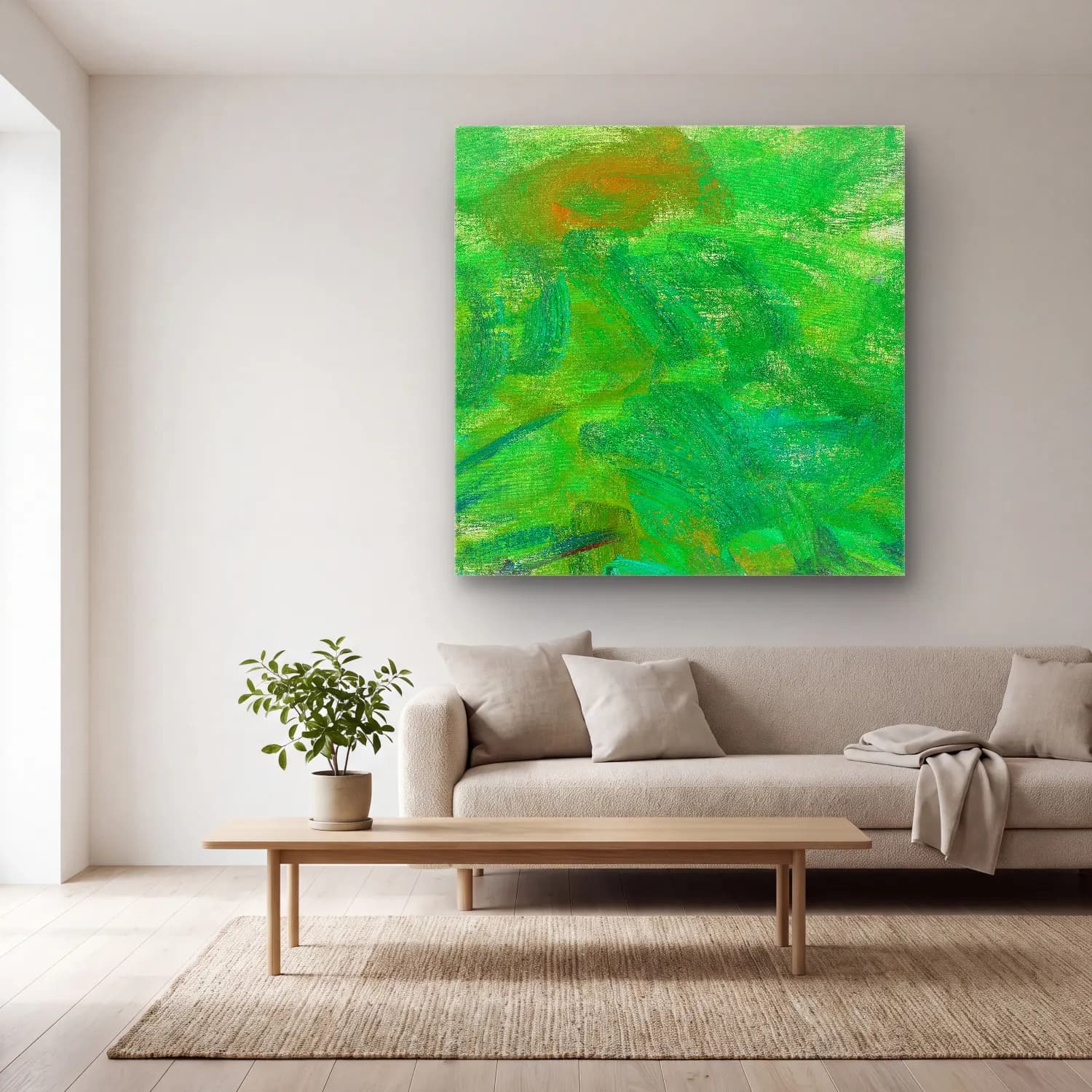 Claude Monet – Renk Alanları – Yeşil Tonlar cam tablo — açık renk salonda