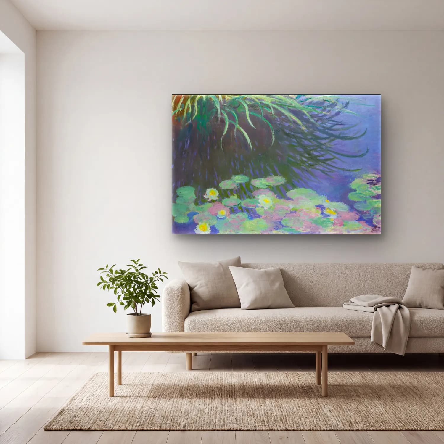 Claude Monet – Nilüfer Göleti – Pastel Tonlar cam tablo — açık renk salonda