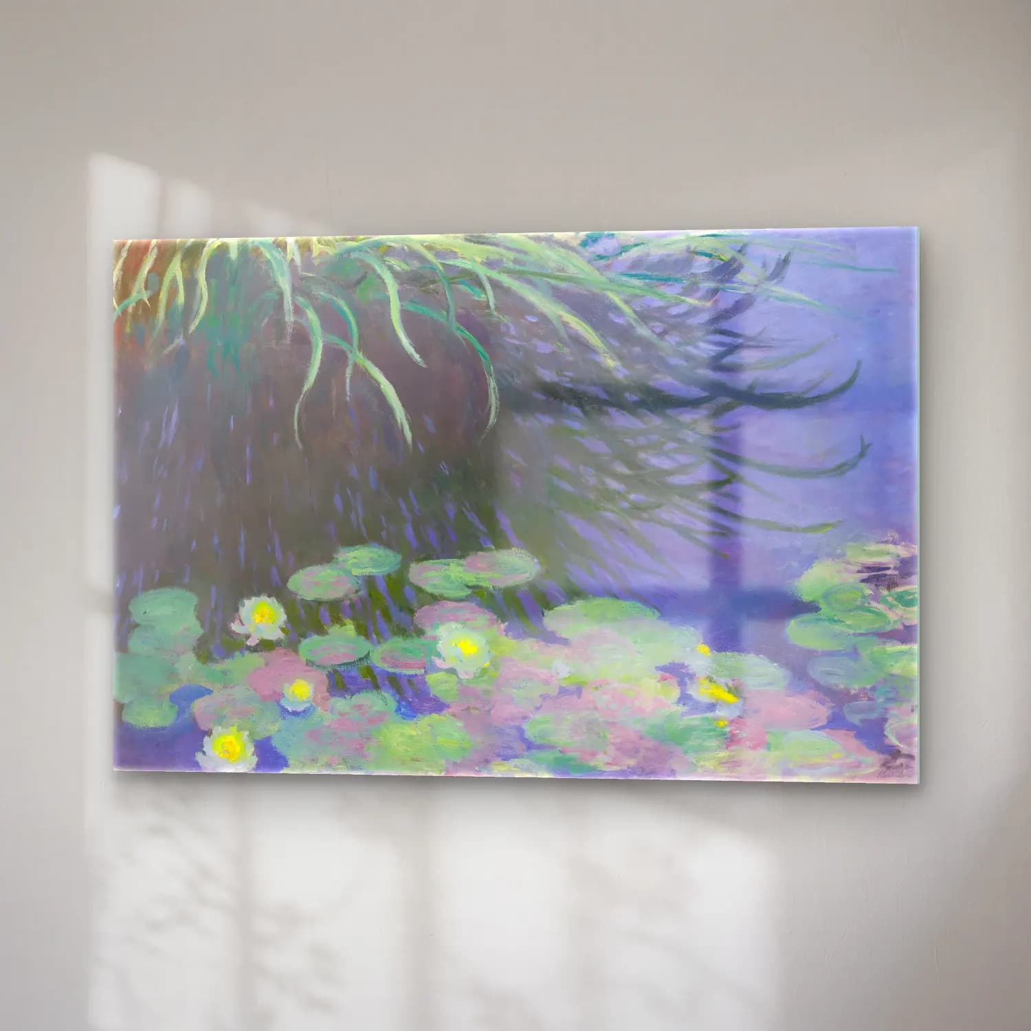 Claude Monet – Nilüfer Göleti – Pastel Tonlar cam tablo — sağ açıdan görünüm
