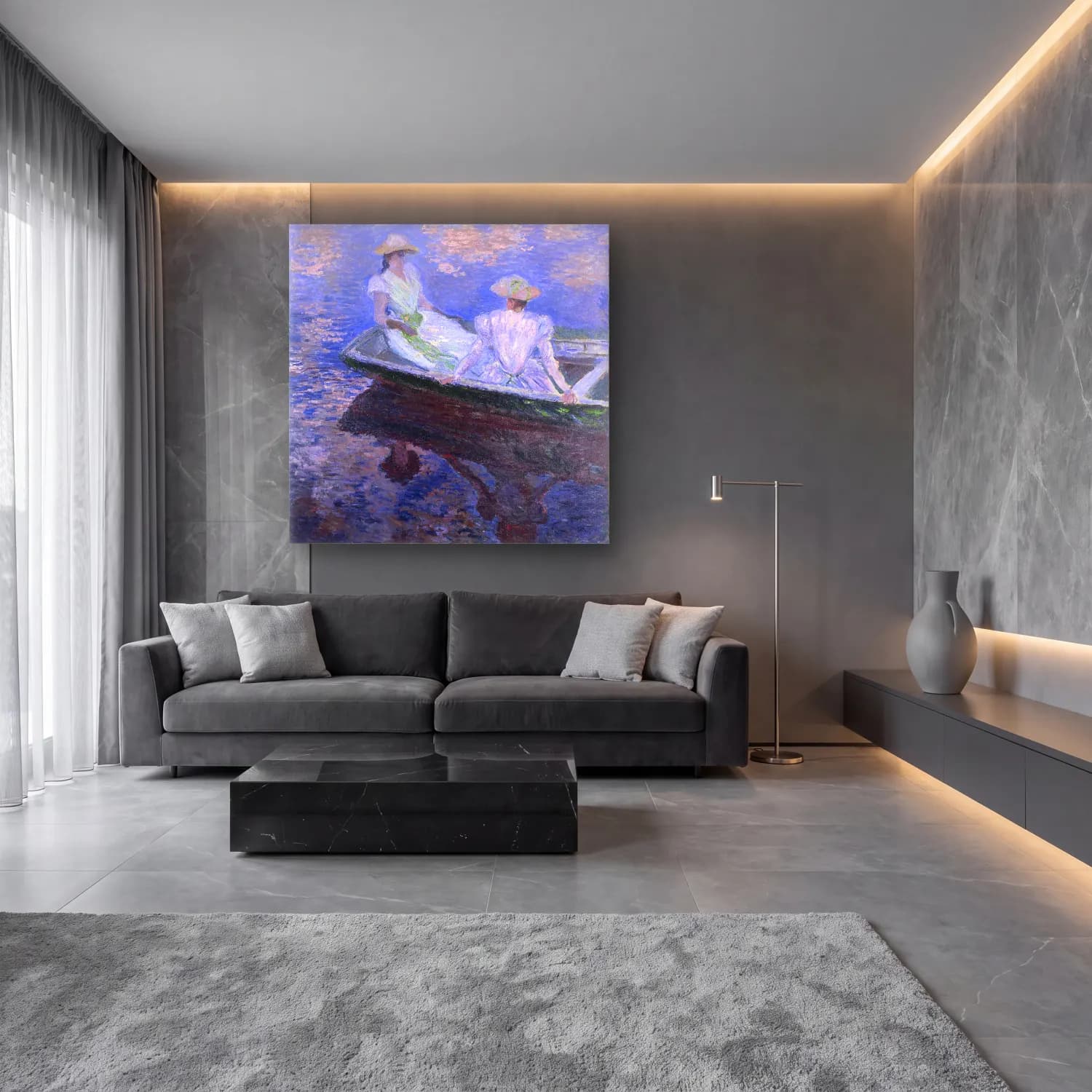 Claude Monet – Nilüfer Göleti – Mor Tonlar cam tablo — lüks salon duvarında