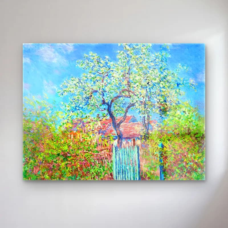 Claude Monet – Bahçeli Kulübe cam tablo — Claude Monet – Bahçeli Kulübe — empresyonist bahçeli kulübe