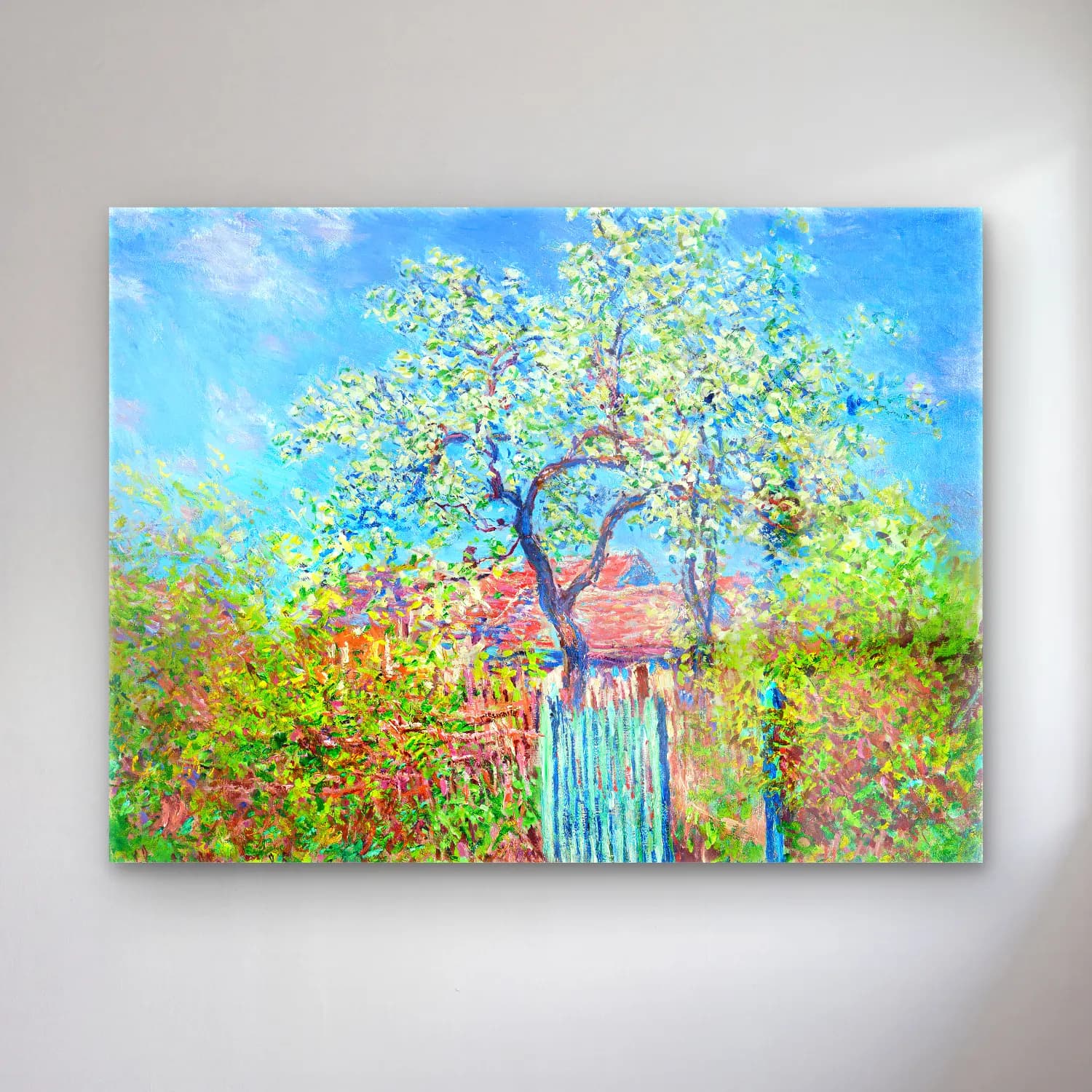 Claude Monet – Bahçeli Kulübe cam tablo — Claude Monet – Bahçeli Kulübe — empresyonist bahçeli kulübe