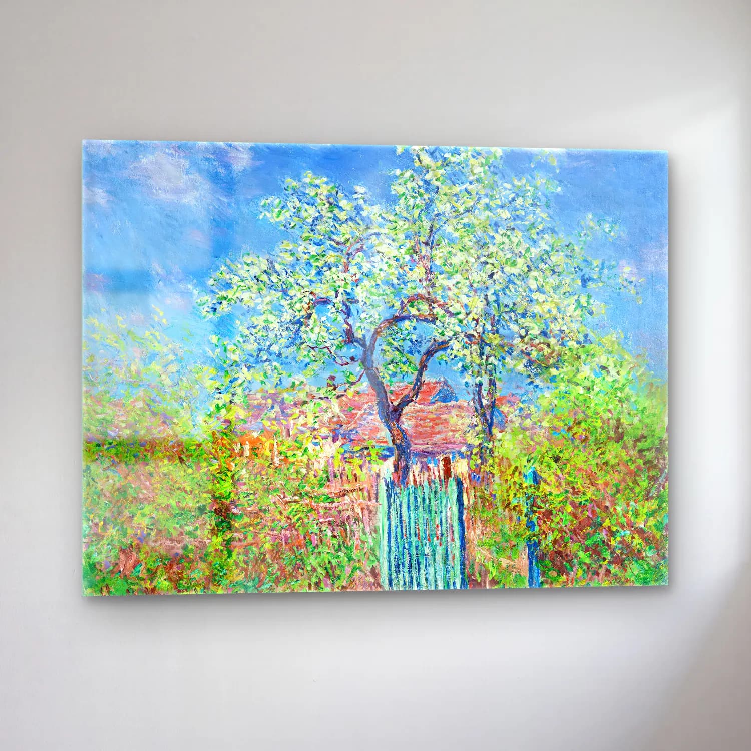 Claude Monet – Bahçeli Kulübe cam tablo — sol açıdan görünüm