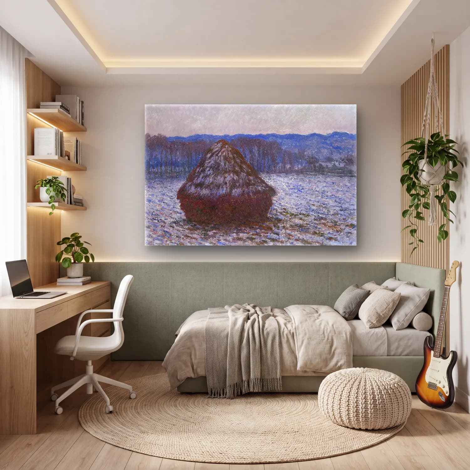 Claude Monet – Karlı Kış Manzarası No. 5 cam tablo — genç odasında