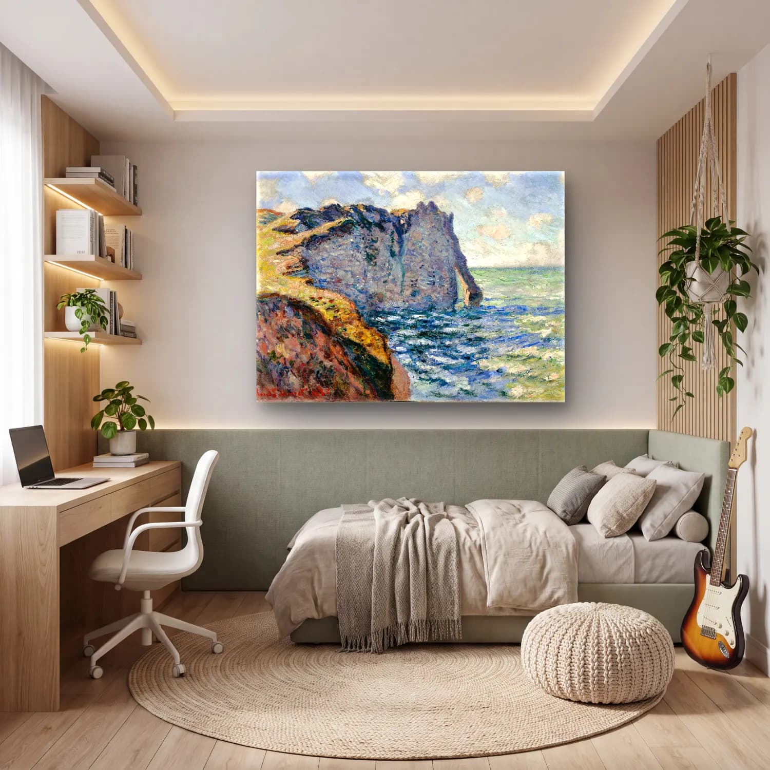 Claude Monet – Dalgalı Sahil – Mavi Tonlar cam tablo — genç odasında