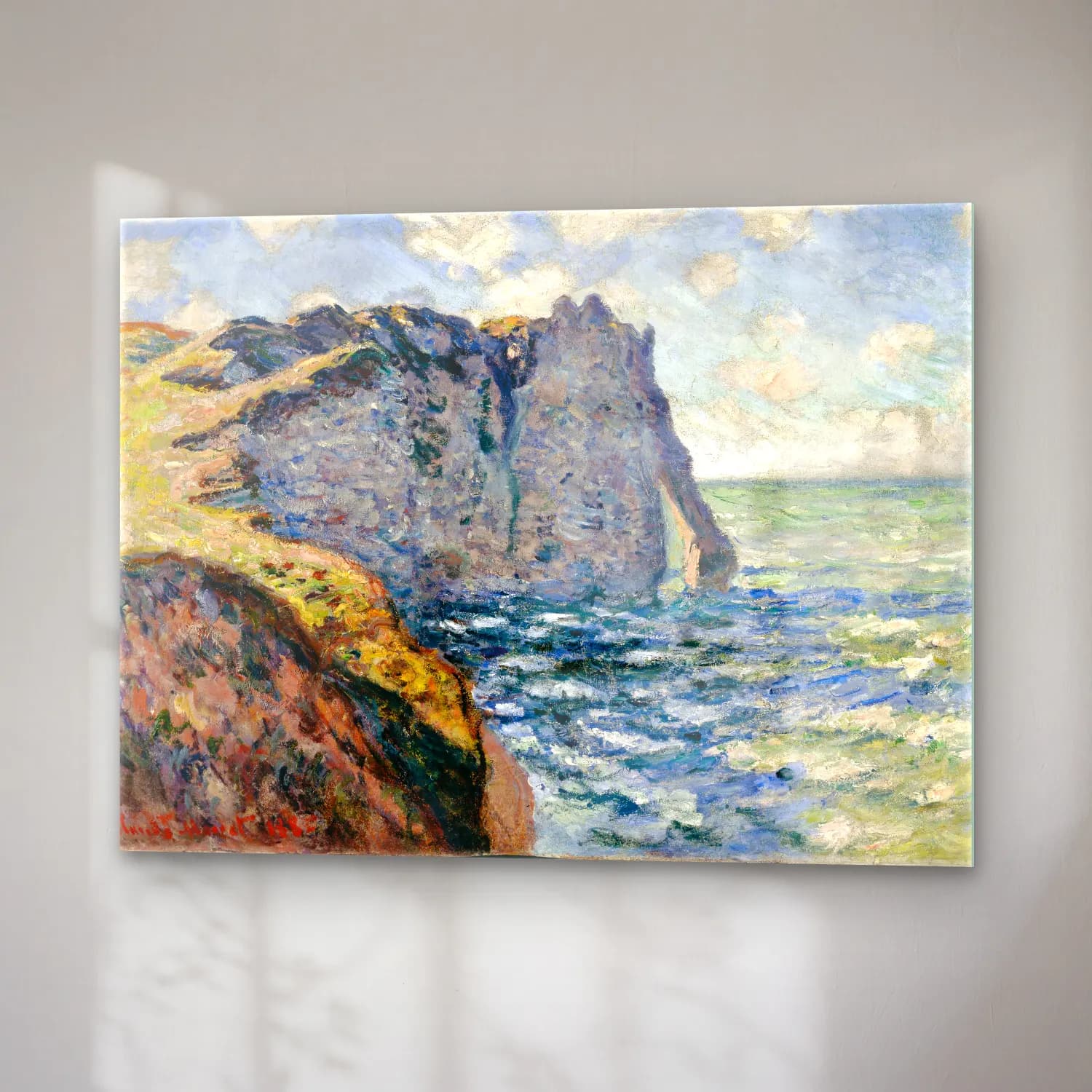 Claude Monet – Dalgalı Sahil – Mavi Tonlar cam tablo — sağ açıdan görünüm