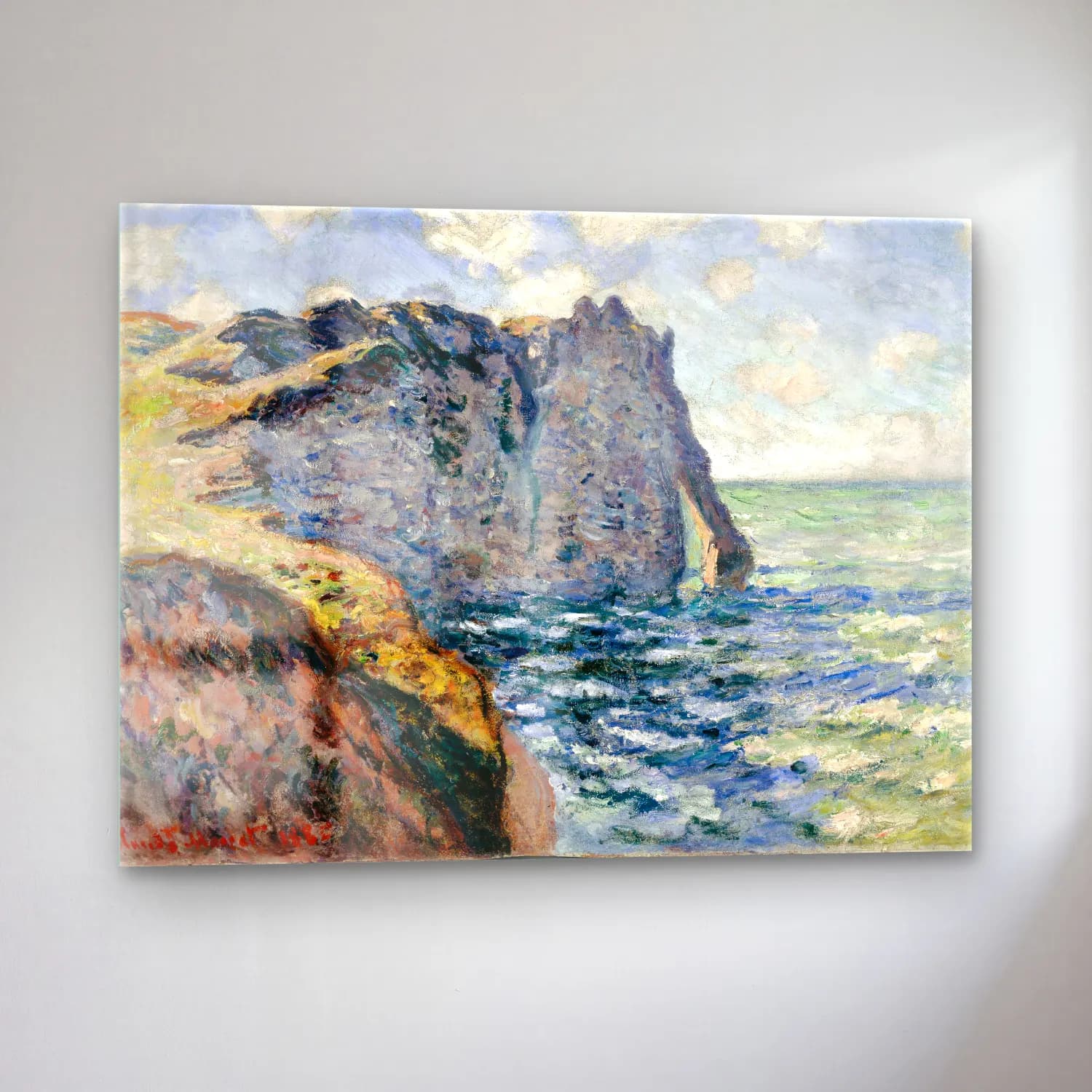 Claude Monet – Dalgalı Sahil – Mavi Tonlar cam tablo — sol açıdan görünüm