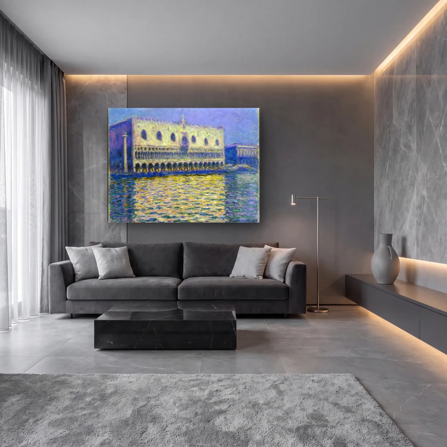 Claude Monet – Venedik Kanalları – Mor Tonlar cam tablo — lüks salon duvarında