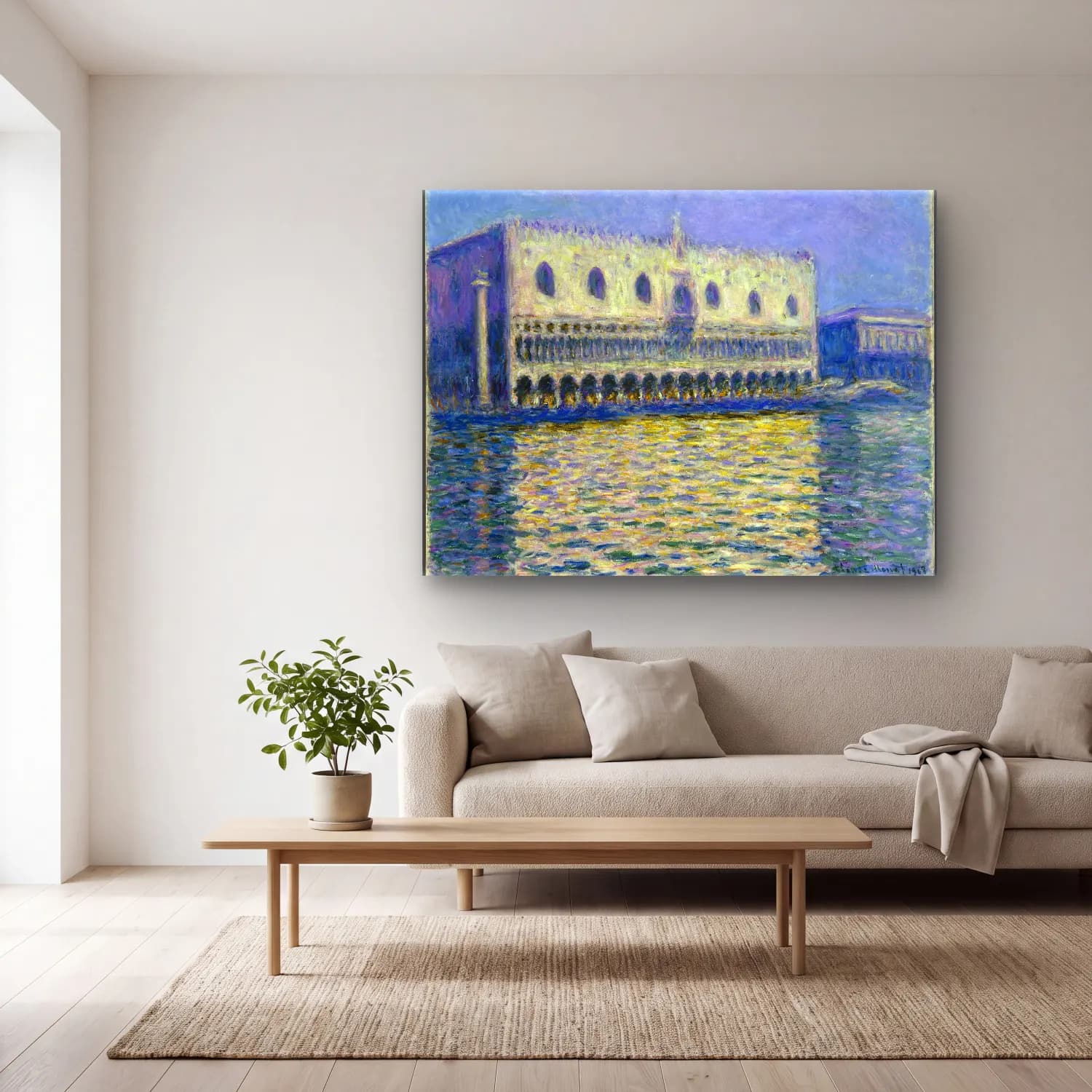 Claude Monet – Venedik Kanalları – Mor Tonlar cam tablo — açık renk salonda