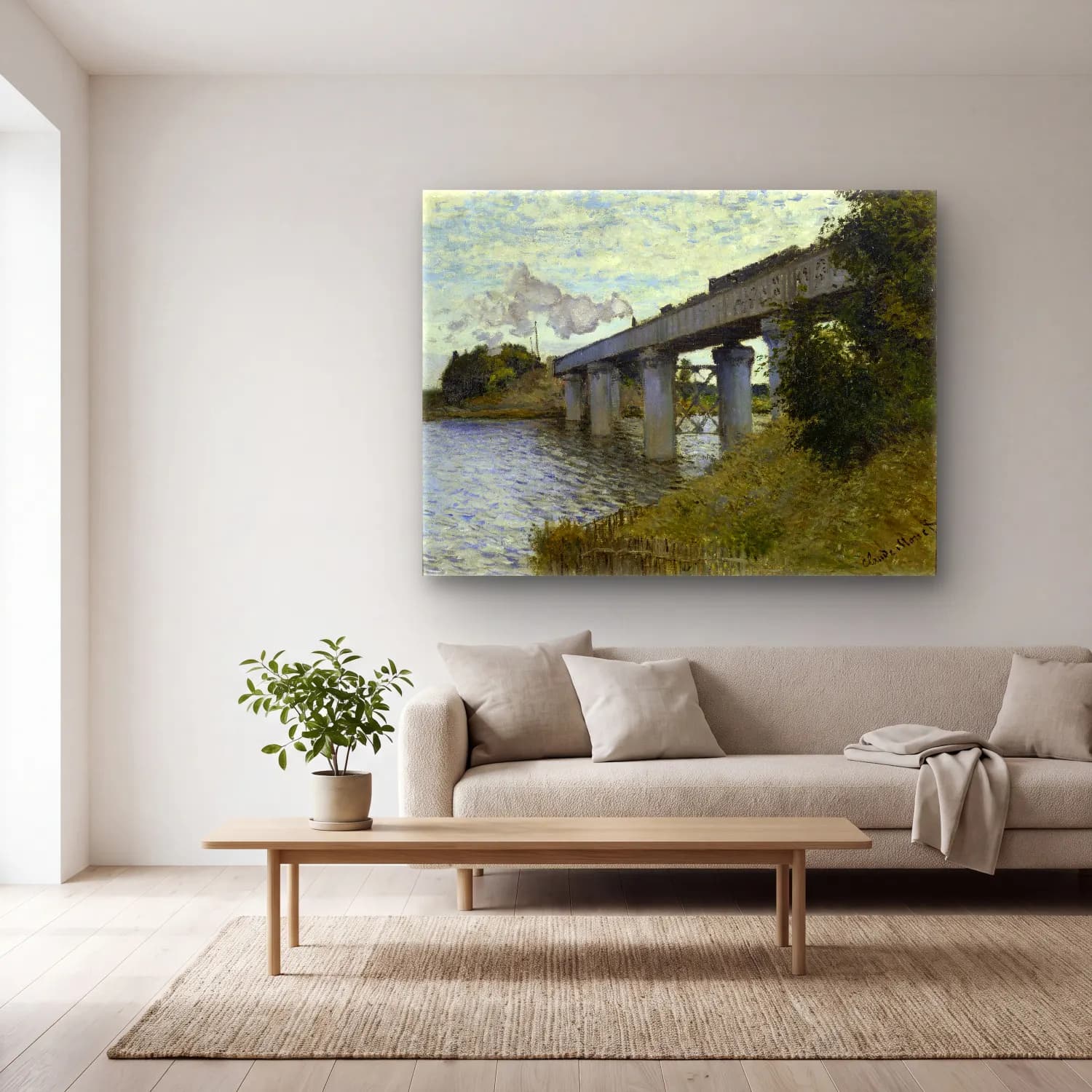 Claude Monet – Köprü No. 7 cam tablo — açık renk salonda