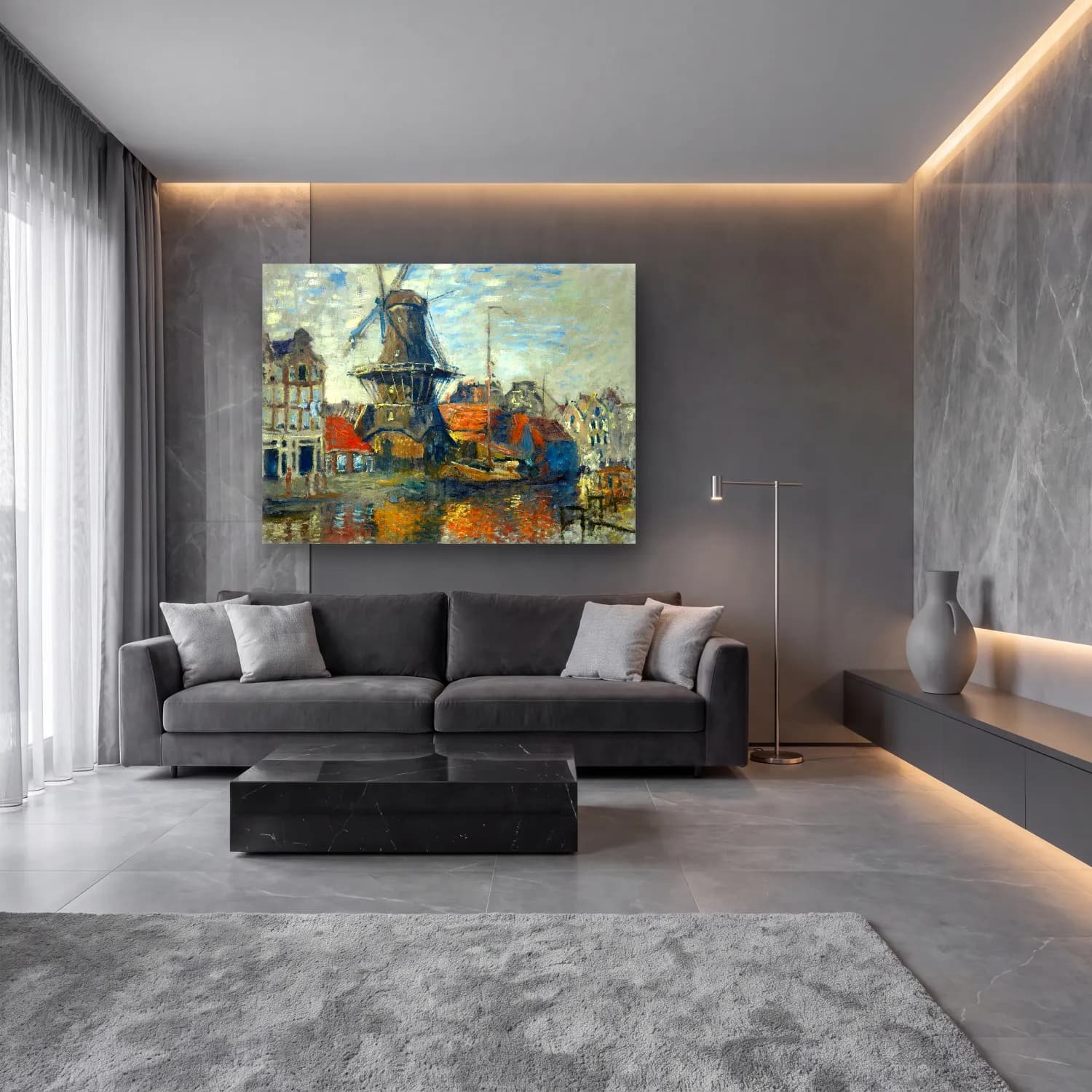 Claude Monet – Liman ve Tekneler No. 9 cam tablo — lüks salon duvarında