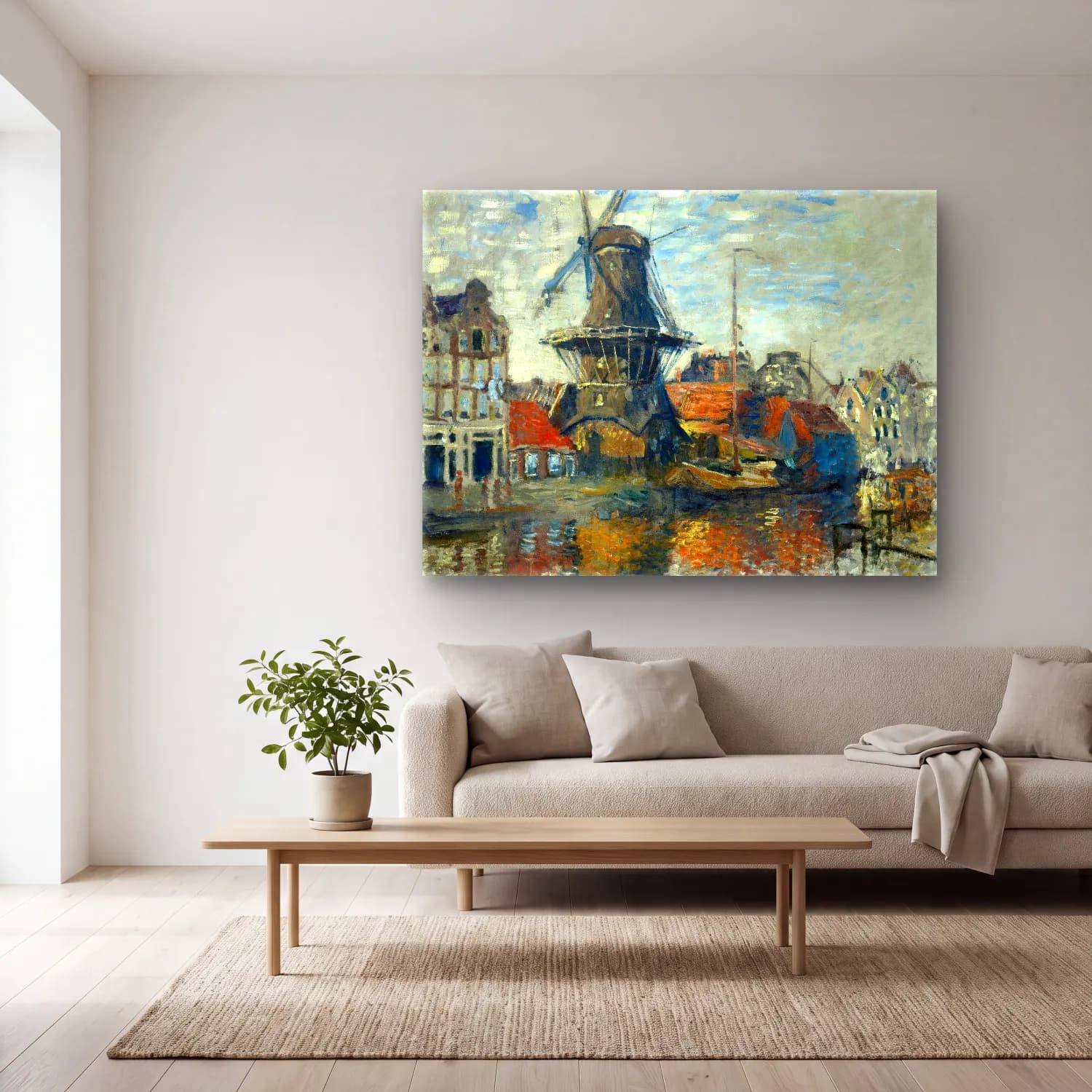 Claude Monet – Liman ve Tekneler No. 9 cam tablo — açık renk salonda
