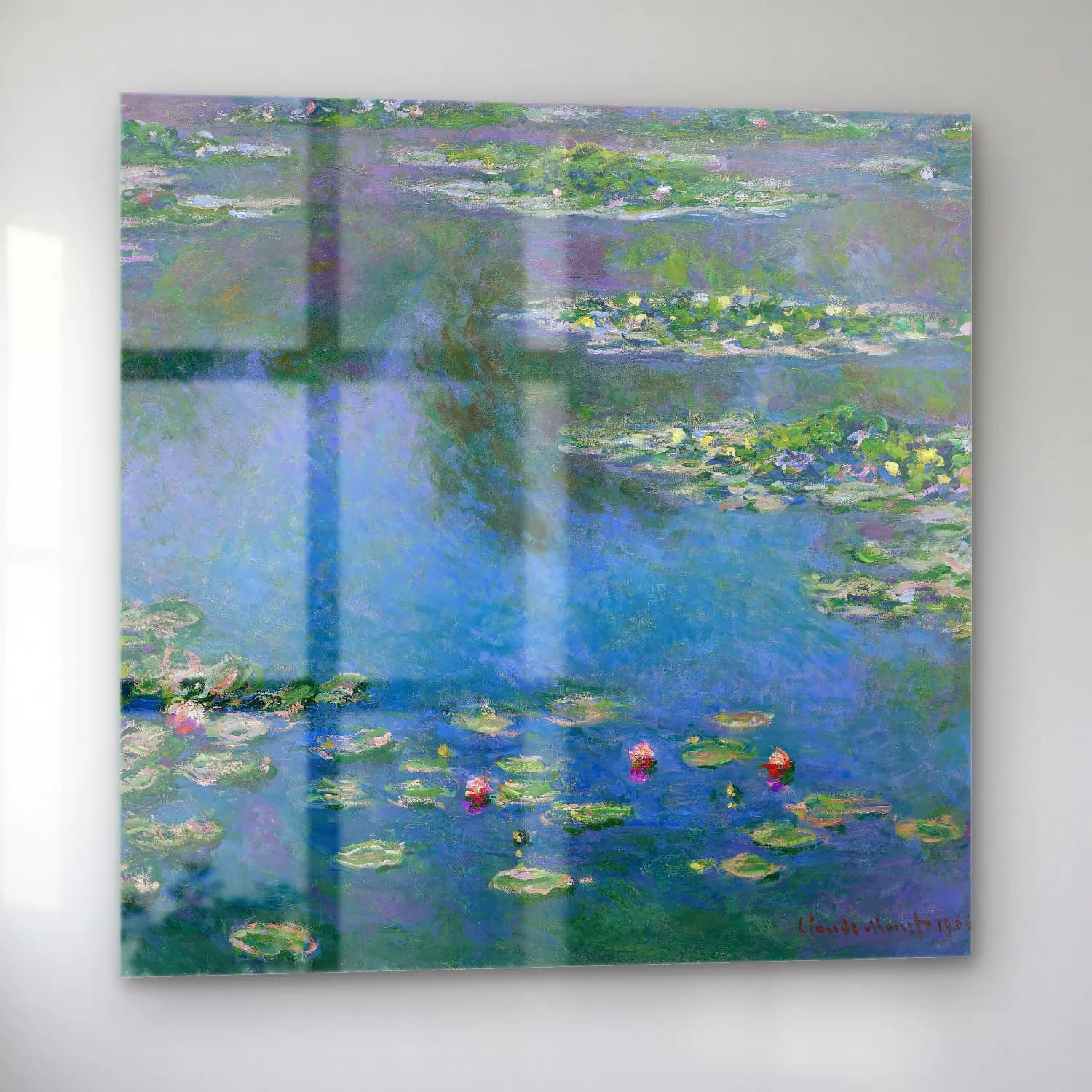 Claude Monet – Nilüfer Göleti No. 8 cam tablo — sol açıdan görünüm