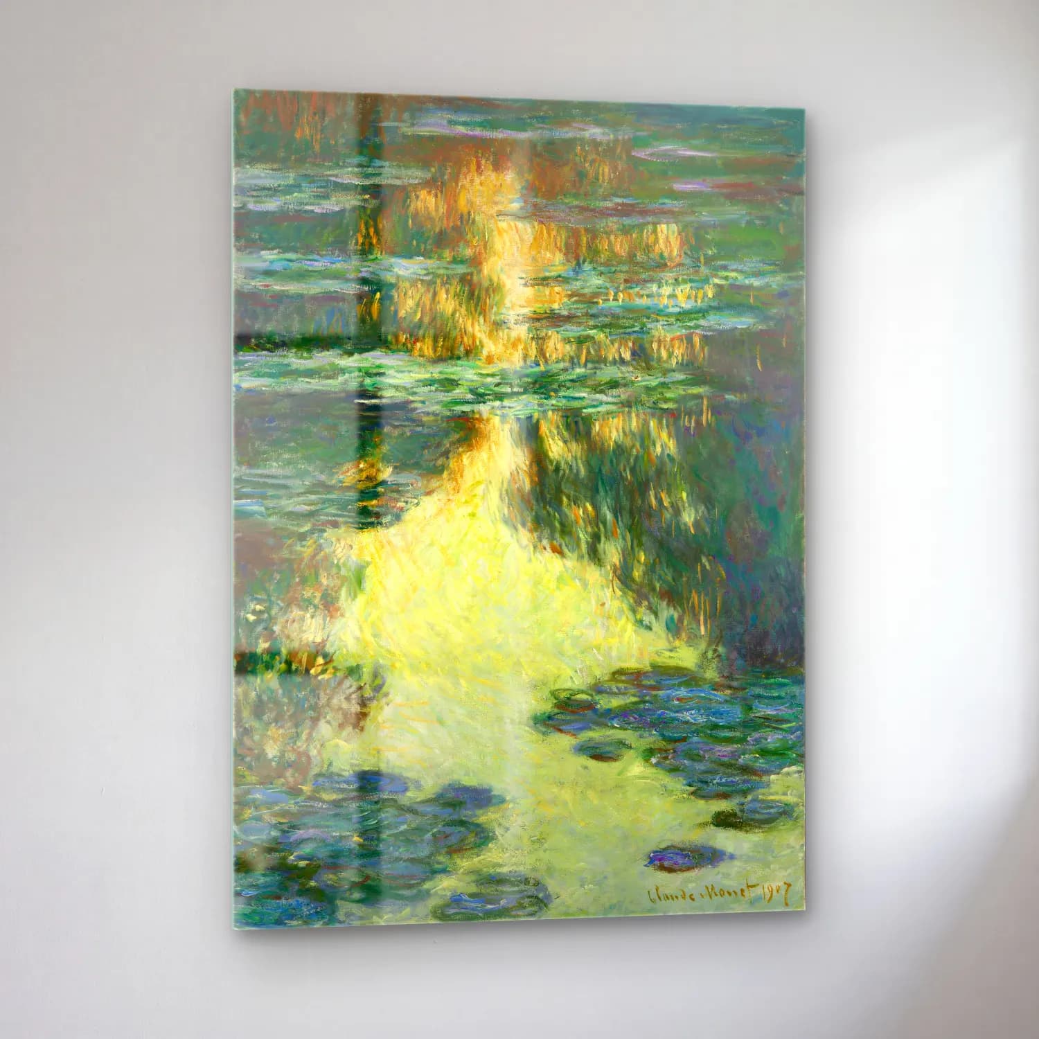 Claude Monet – Nilüfer Göleti cam tablo — sol açıdan görünüm