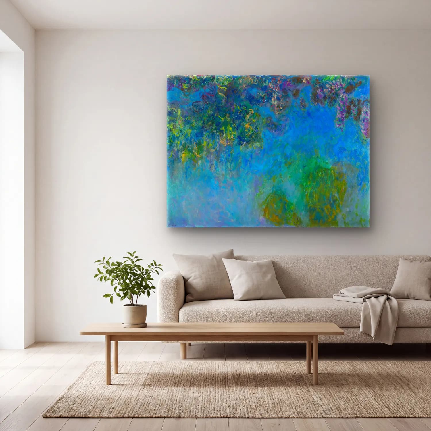 Claude Monet – Nilüfer Göleti – Mavi Tonlar cam tablo — açık renk salonda