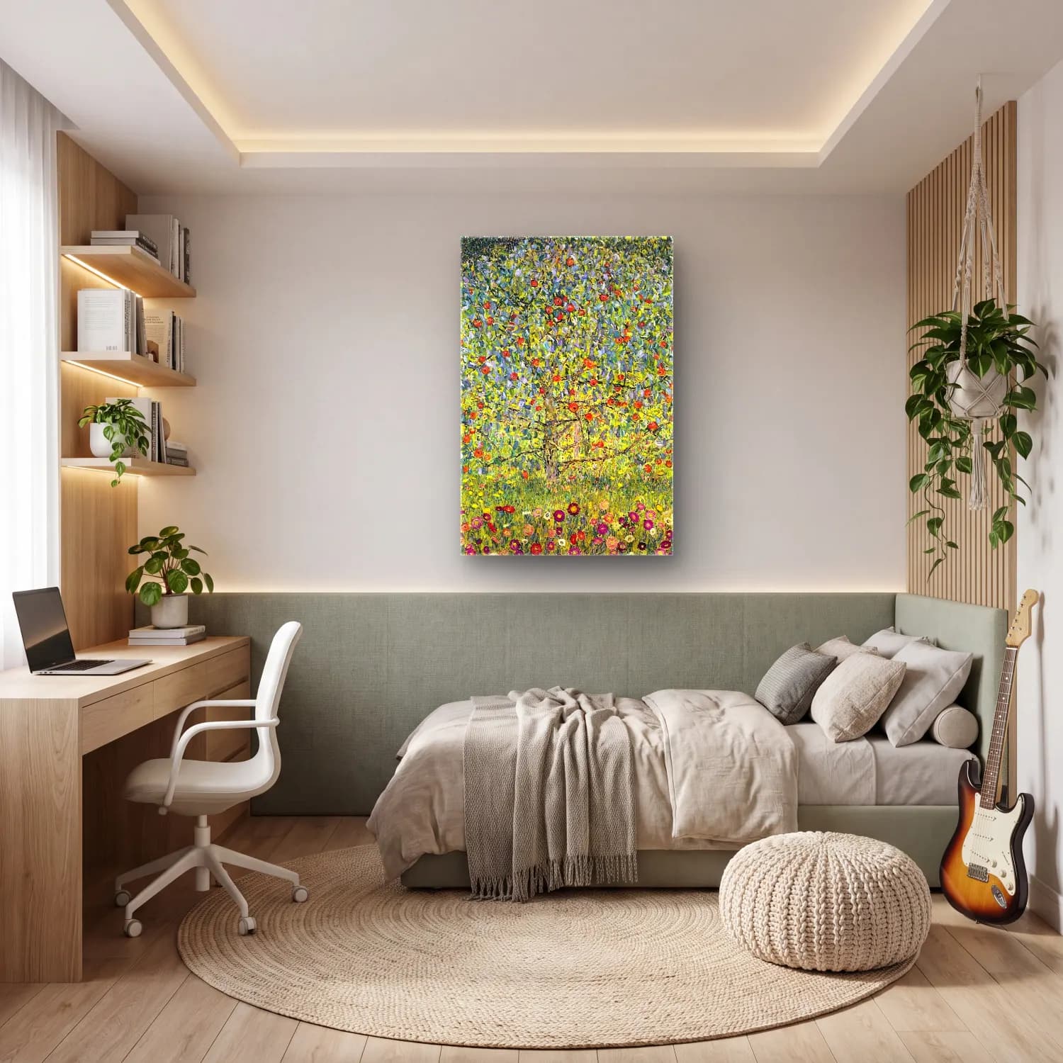Gustav Klimt – Armut ve Elmalar – Sarı Tonlar cam tablo — genç odasında