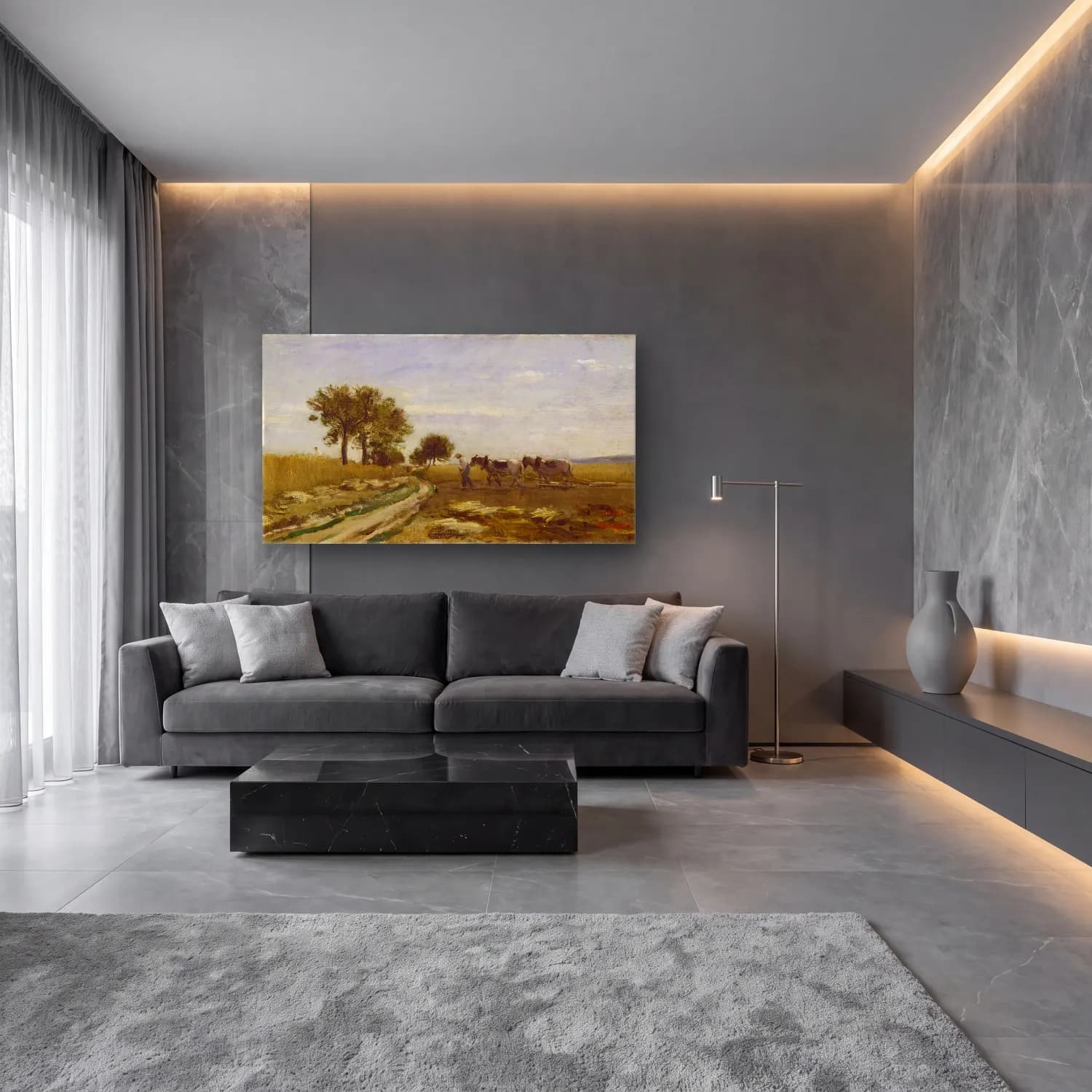 Empresyonist Kır Evi No. 11 cam tablo — lüks salon duvarında
