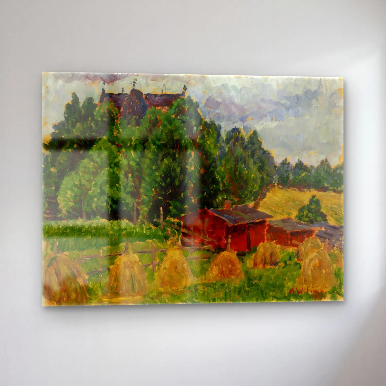 Yağlı Boya Kır Evi No. 36 cam tablo — sol açıdan görünüm