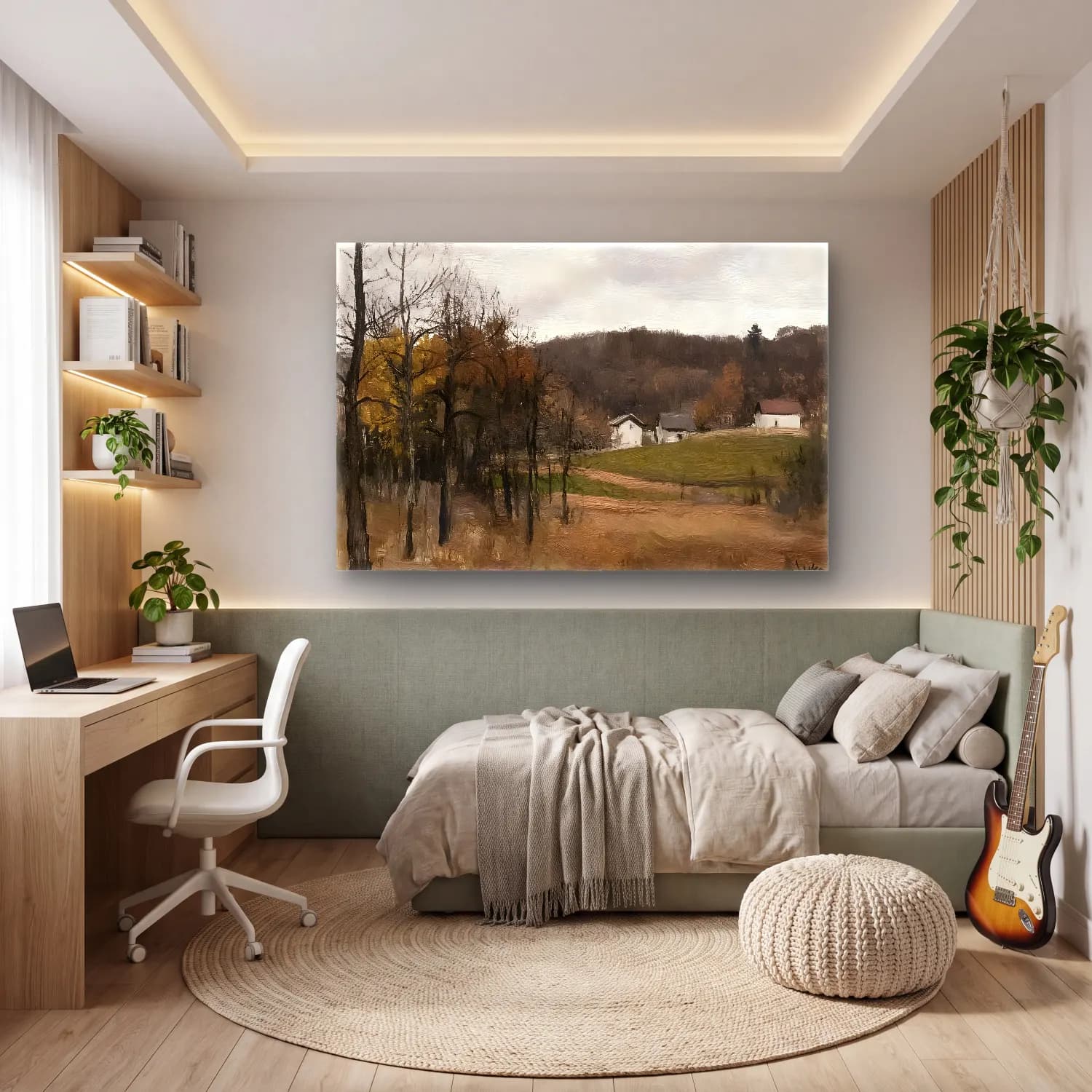 Yağlı Boya Kır Evi No. 40 cam tablo — genç odasında