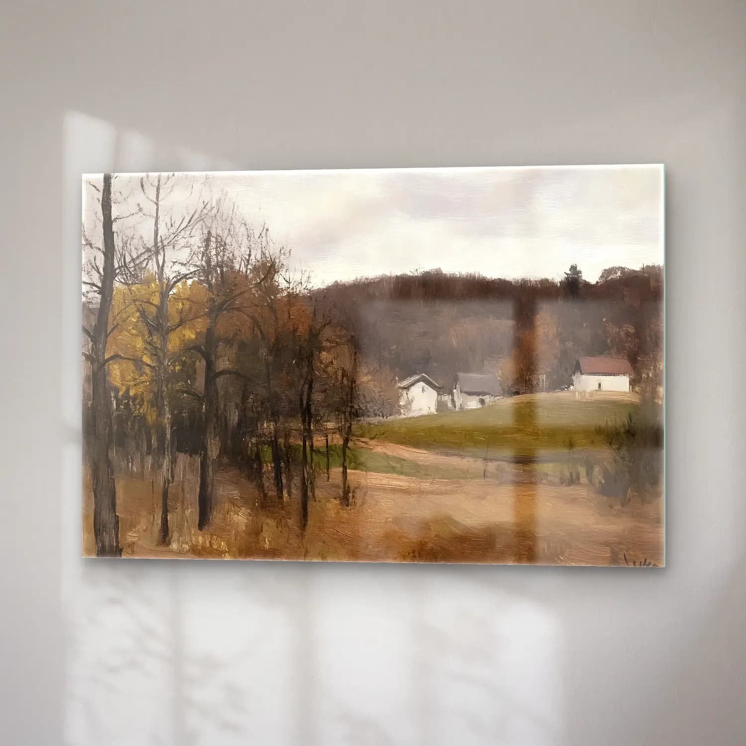 Yağlı Boya Kır Evi No. 40 cam tablo — sağ açıdan görünüm
