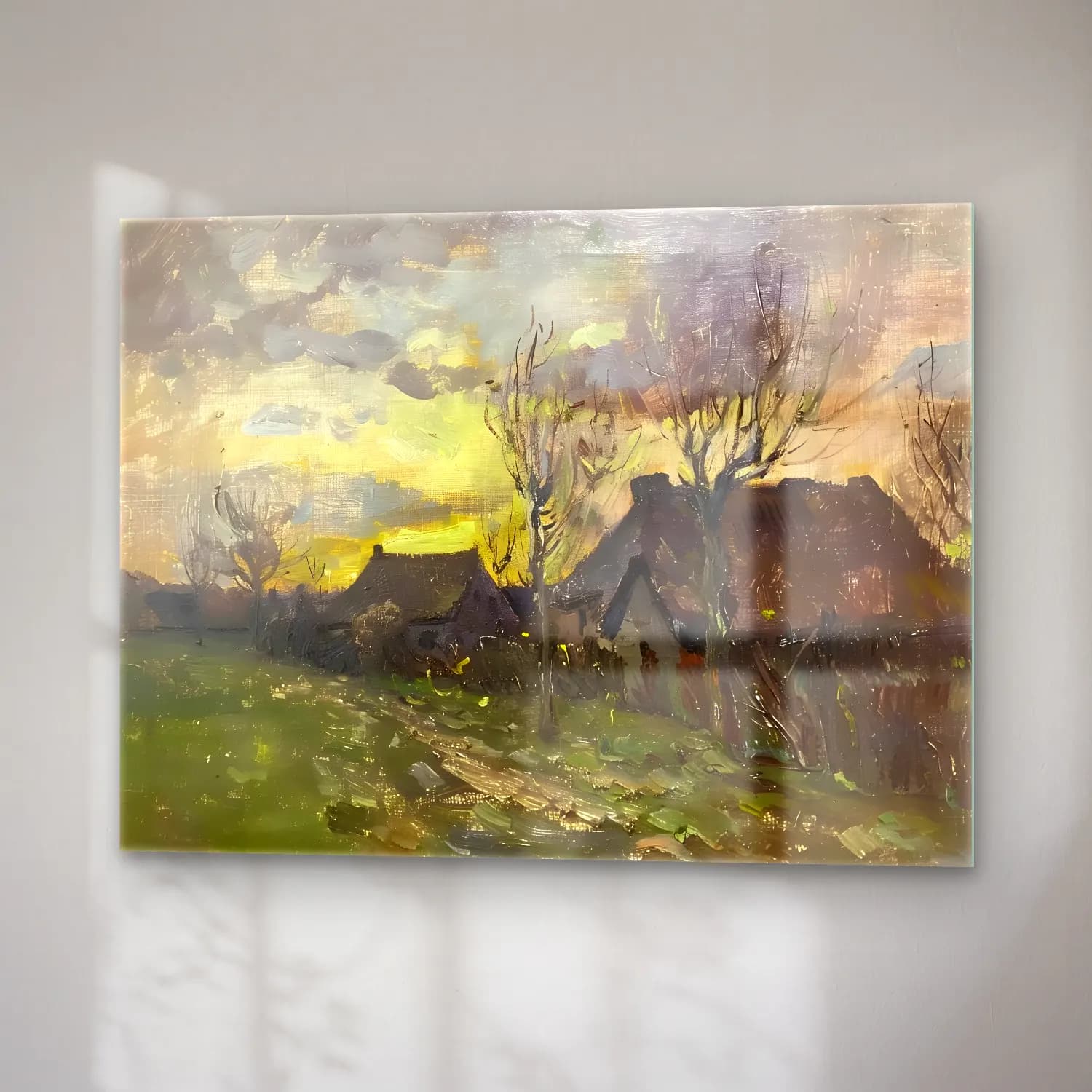 Yağlı Boya Kır Evi No. 42 cam tablo — sağ açıdan görünüm