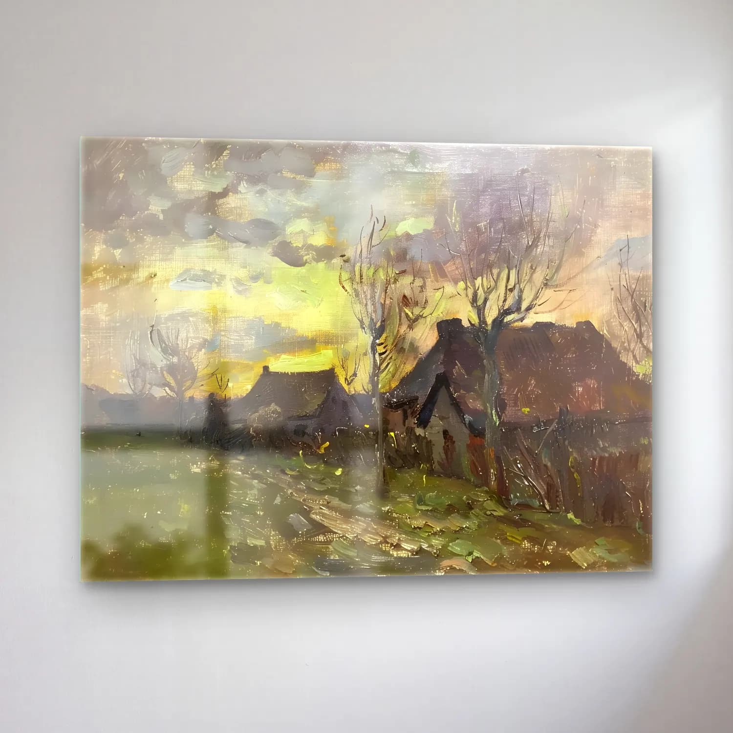Yağlı Boya Kır Evi No. 42 cam tablo — sol açıdan görünüm