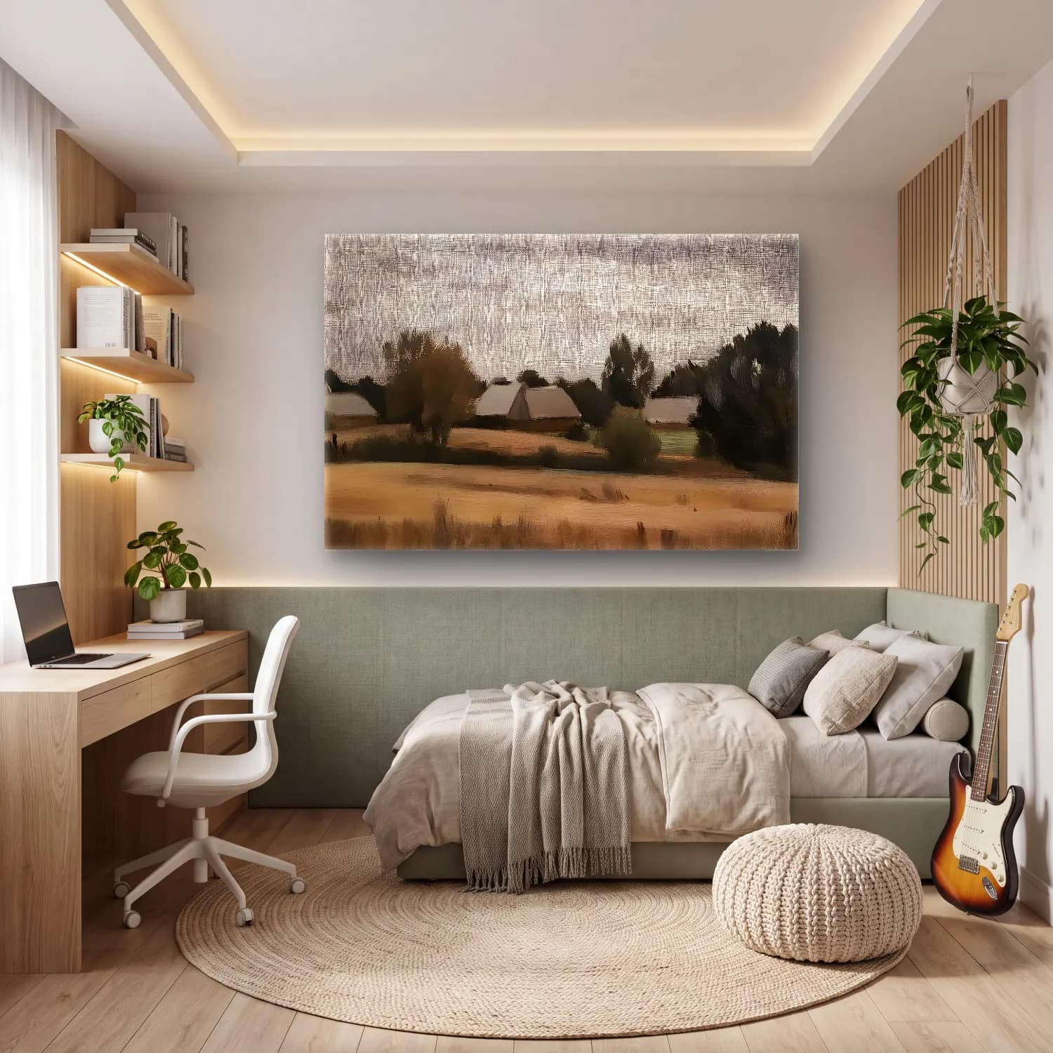 Yağlı Boya Kır Evi No. 44 cam tablo — genç odasında