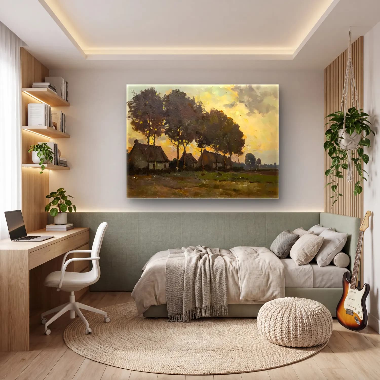 Yağlı Boya Kır Evi No. 47 cam tablo — genç odasında