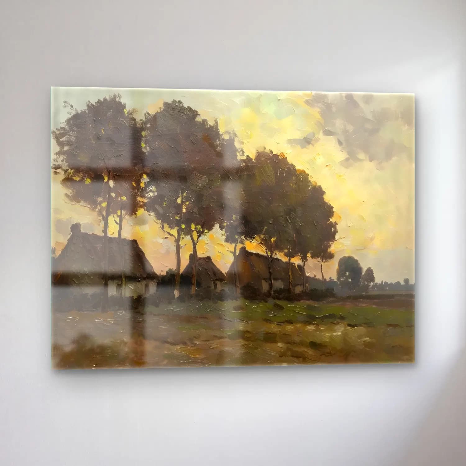 Yağlı Boya Kır Evi No. 47 cam tablo — sol açıdan görünüm