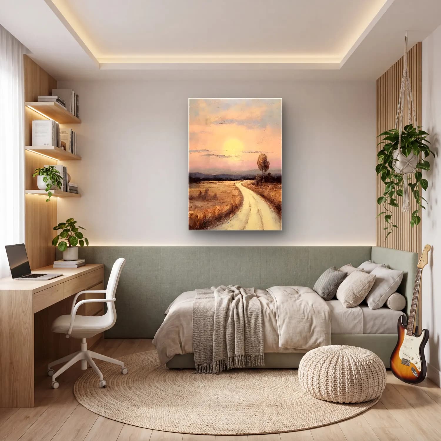 Yağlı Boya Soyut Manzara – Pastel Tonlar cam tablo — genç odasında