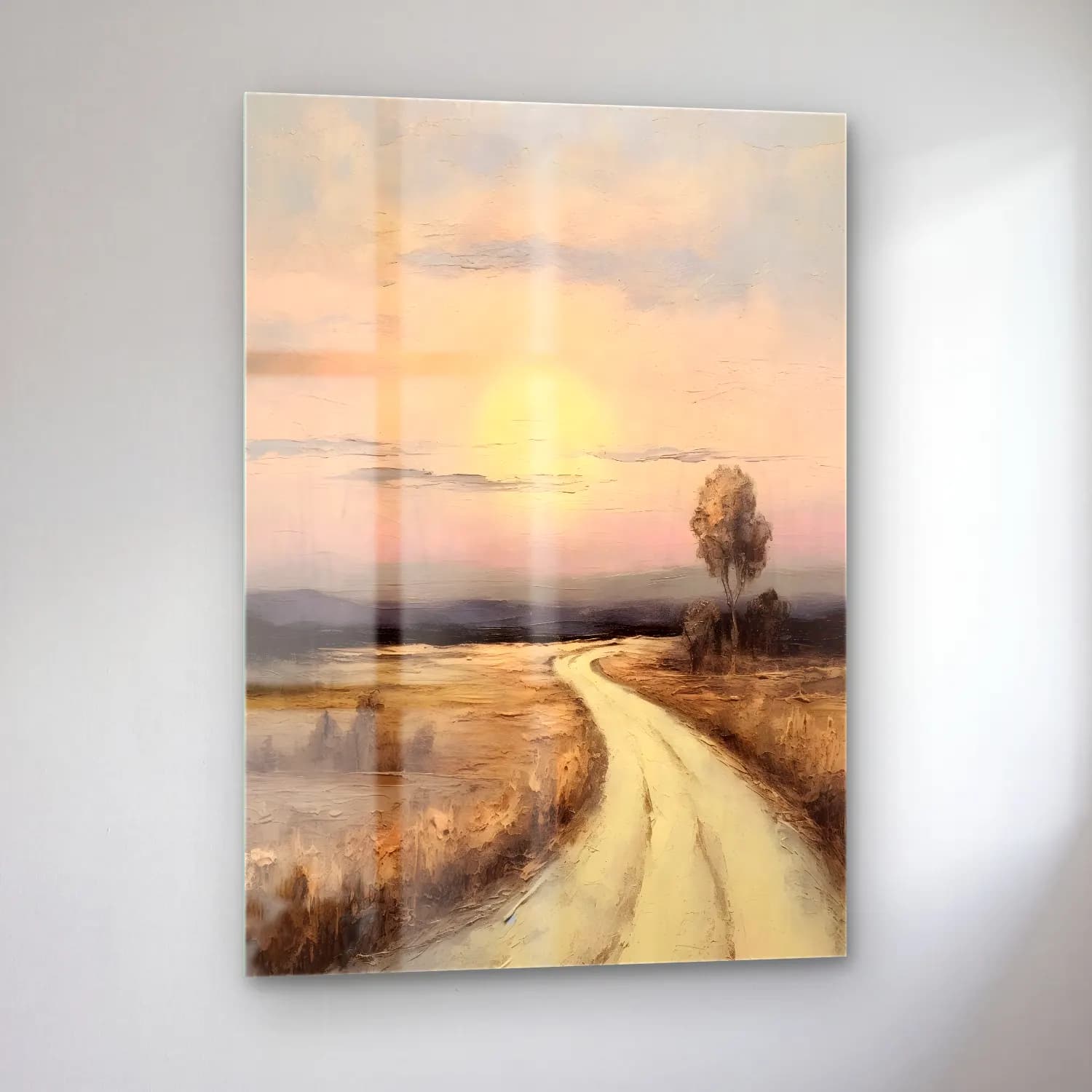 Yağlı Boya Soyut Manzara – Pastel Tonlar cam tablo — sol açıdan görünüm