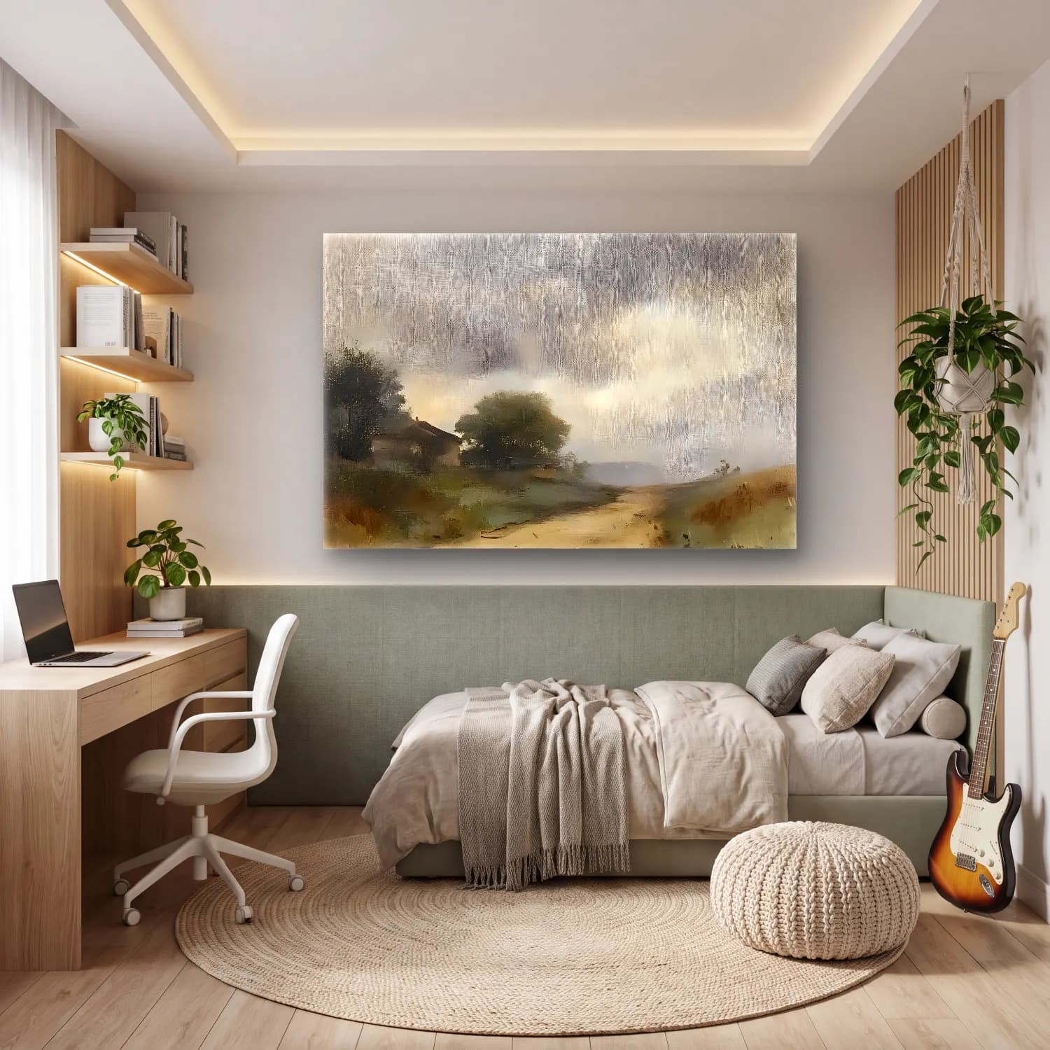 Yağlı Boya Kır Evi No. 59 cam tablo — genç odasında