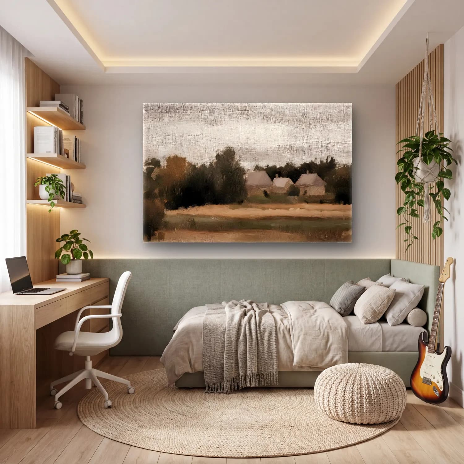 Yağlı Boya Kır Evi No. 60 cam tablo — genç odasında