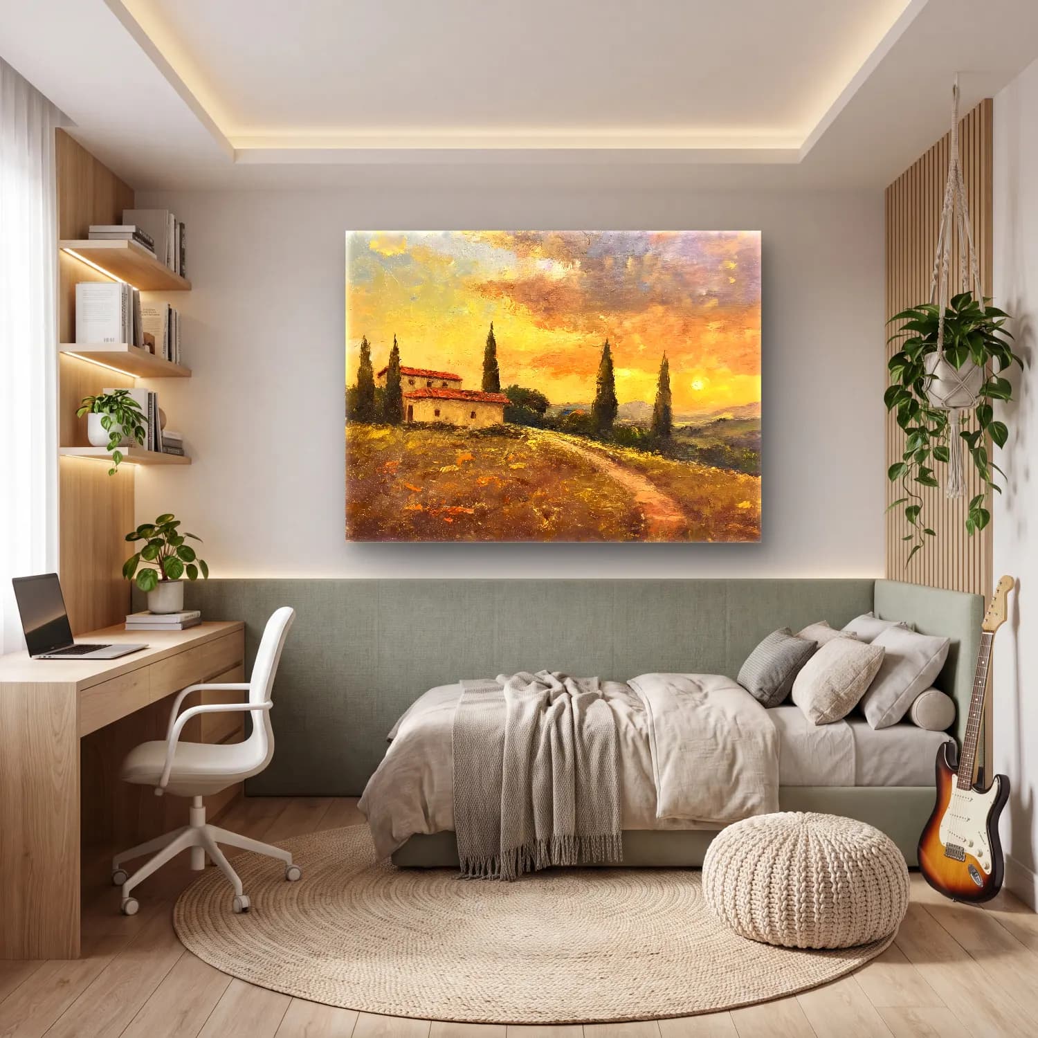 Yağlı Boya Kır Evi No. 61 cam tablo — genç odasında