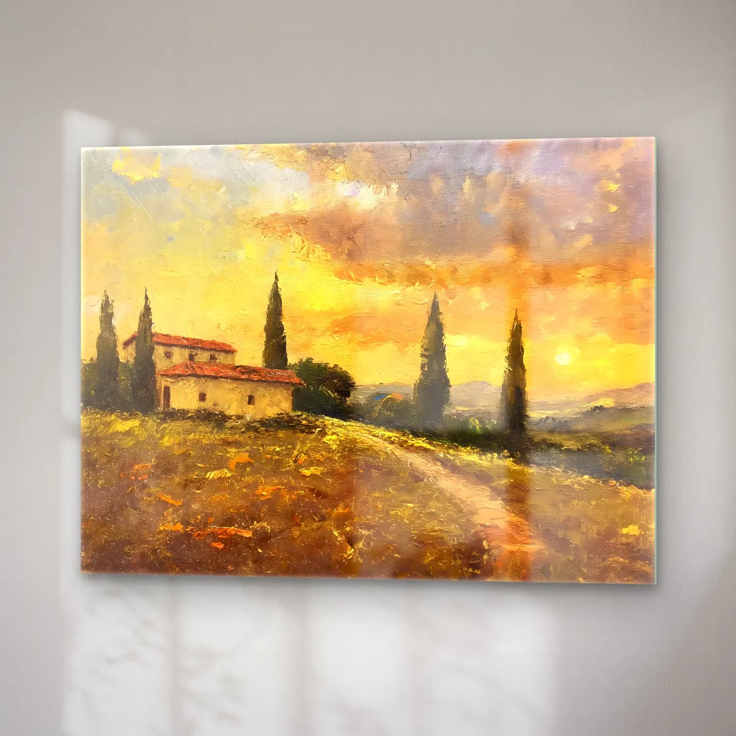 Yağlı Boya Kır Evi No. 61 cam tablo — sağ açıdan görünüm