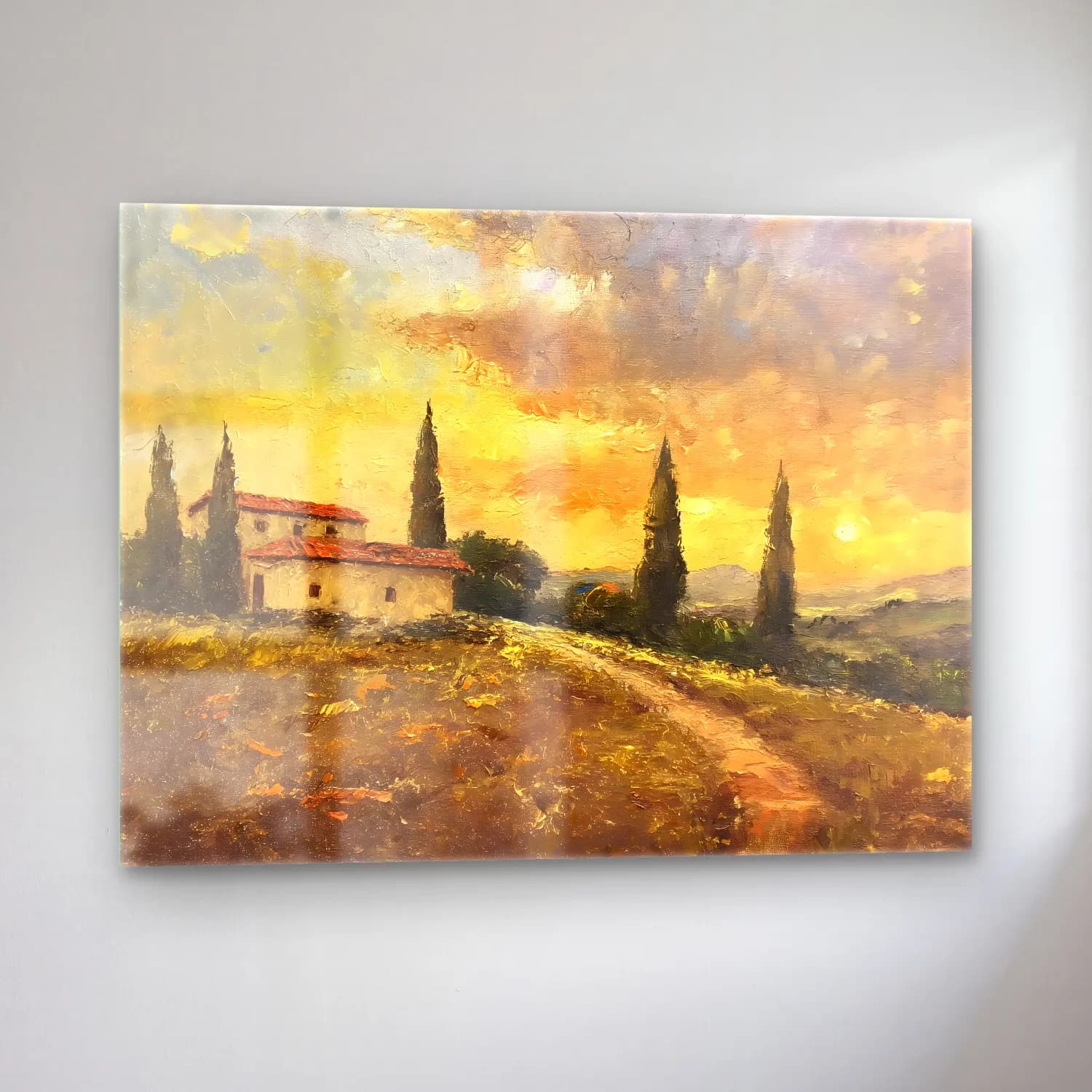 Yağlı Boya Kır Evi No. 61 cam tablo — sol açıdan görünüm