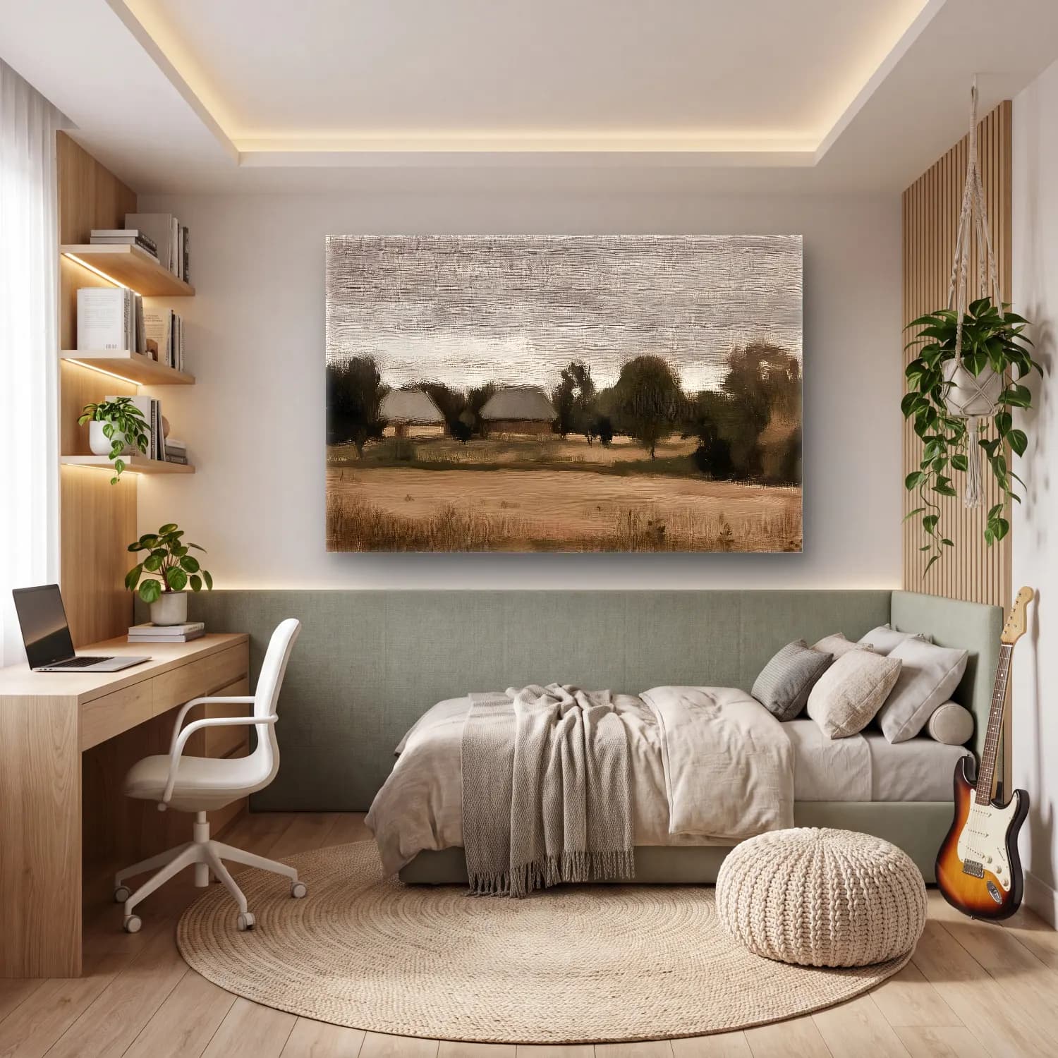 Yağlı Boya Kır Evi No. 62 cam tablo — genç odasında