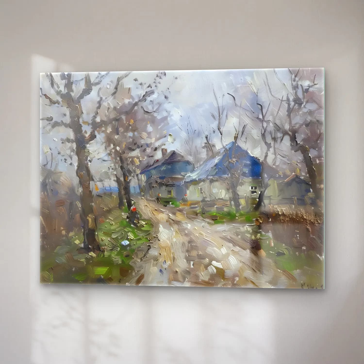 Yağlı Boya Kır Evi No. 64 cam tablo — sağ açıdan görünüm