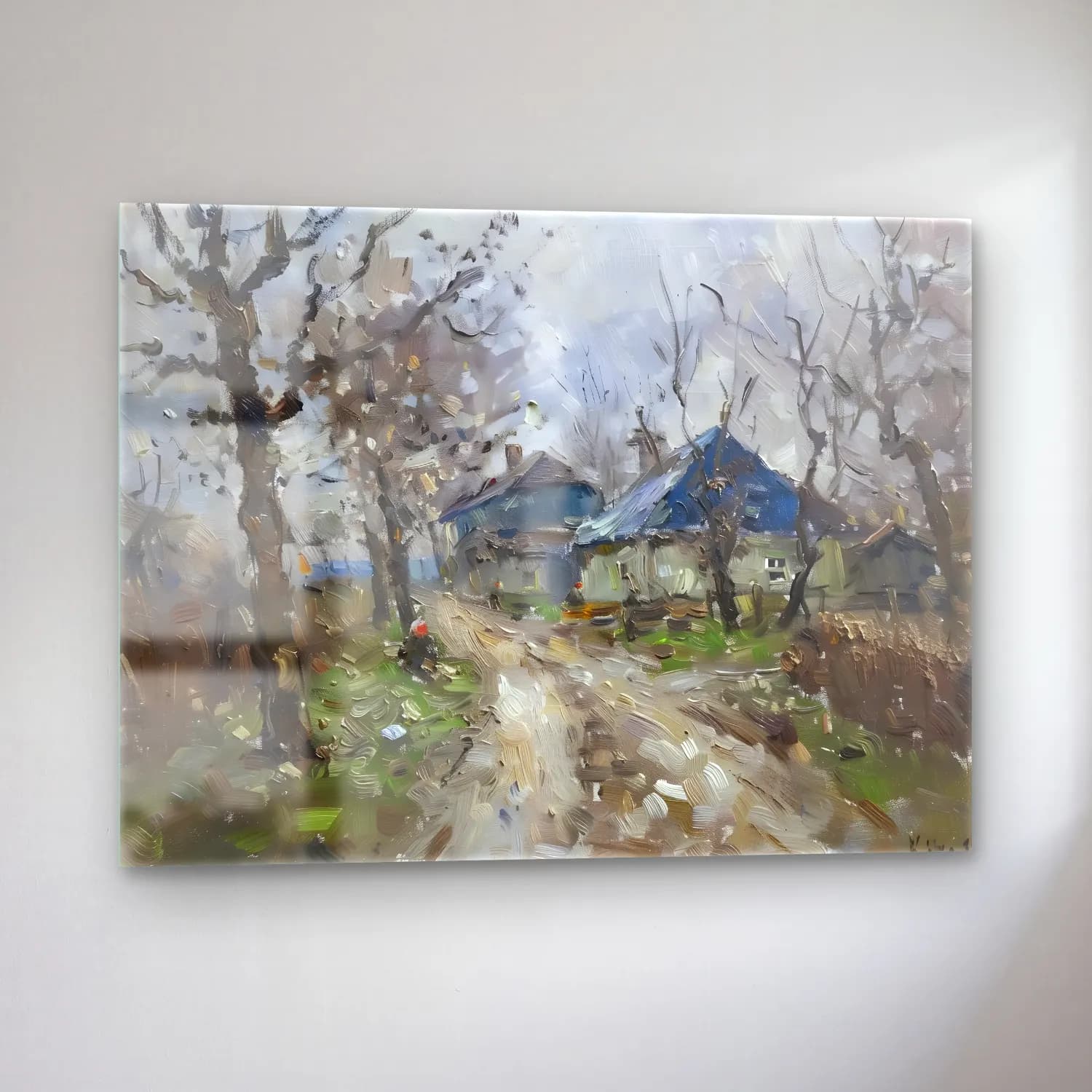 Yağlı Boya Kır Evi No. 64 cam tablo — sol açıdan görünüm