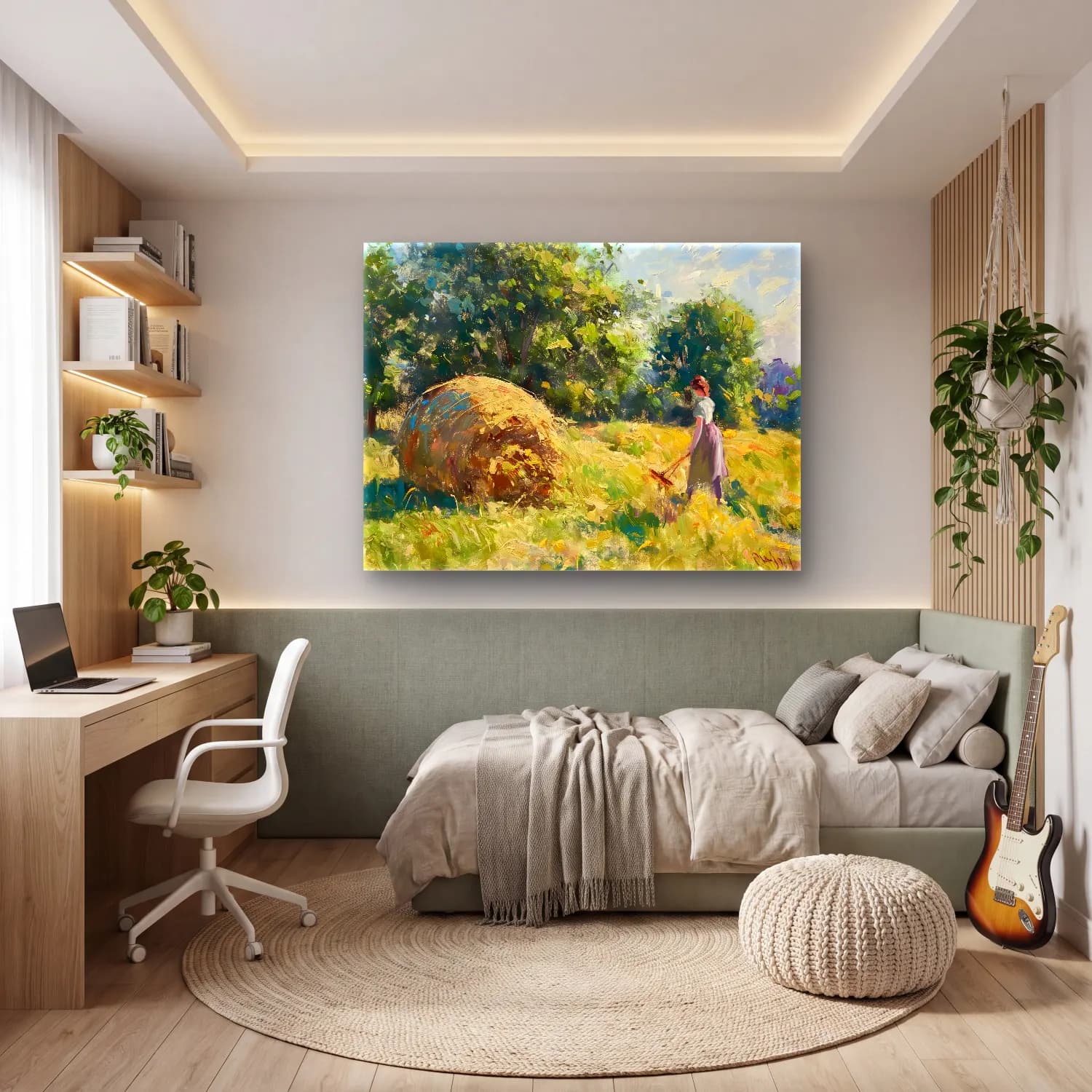 Yağlı Boya Kır Evi No. 65 cam tablo — genç odasında